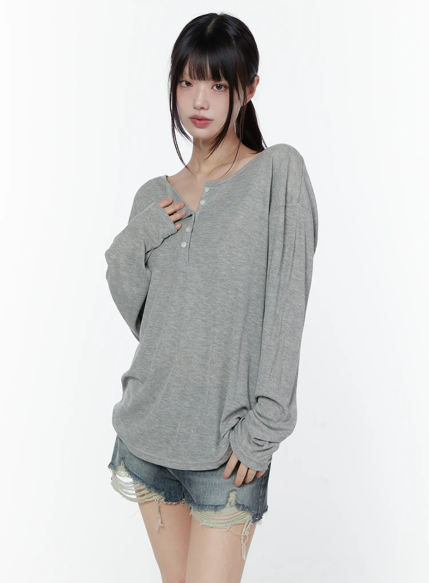 Relaxed Fit Ribbed Henley Tee CU508 - Image 2
