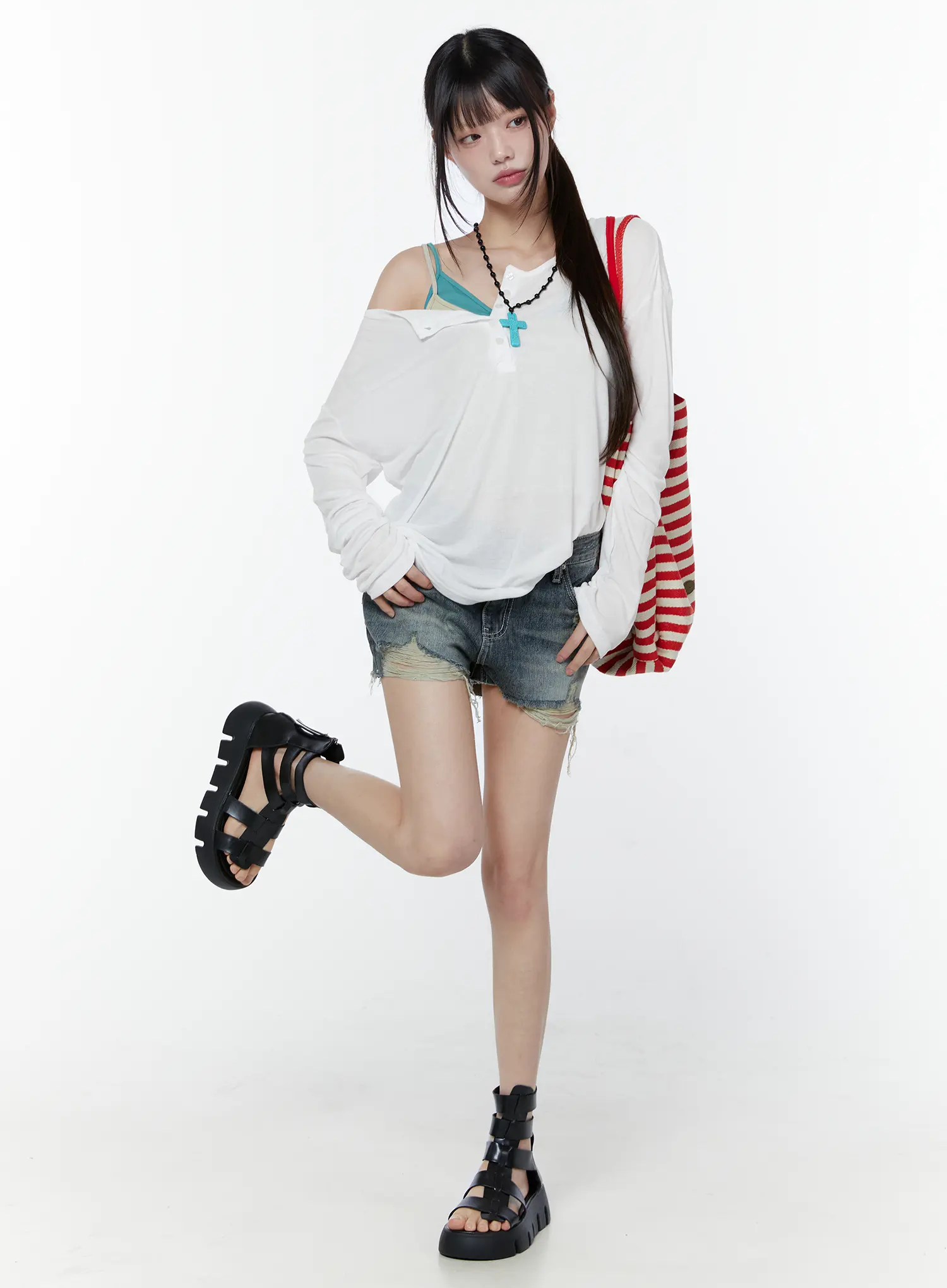 Relaxed Fit Ribbed Henley Tee CU508 - Image 3