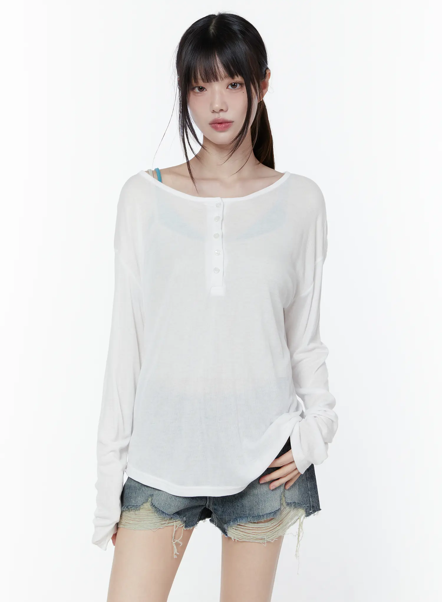 Relaxed Fit Ribbed Henley Tee CU508 - Image 5