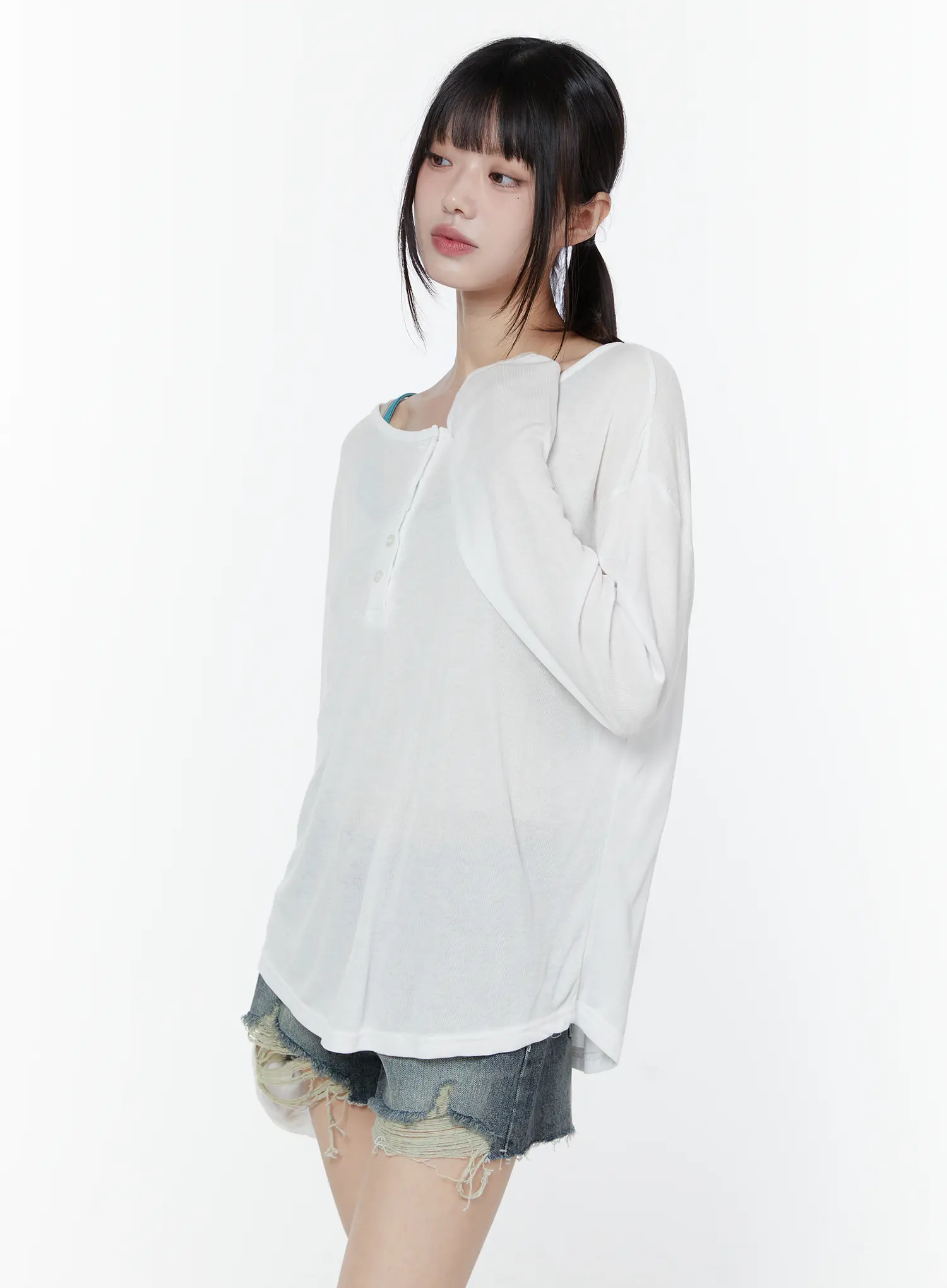 Relaxed Fit Ribbed Henley Tee CU508 - Image 8