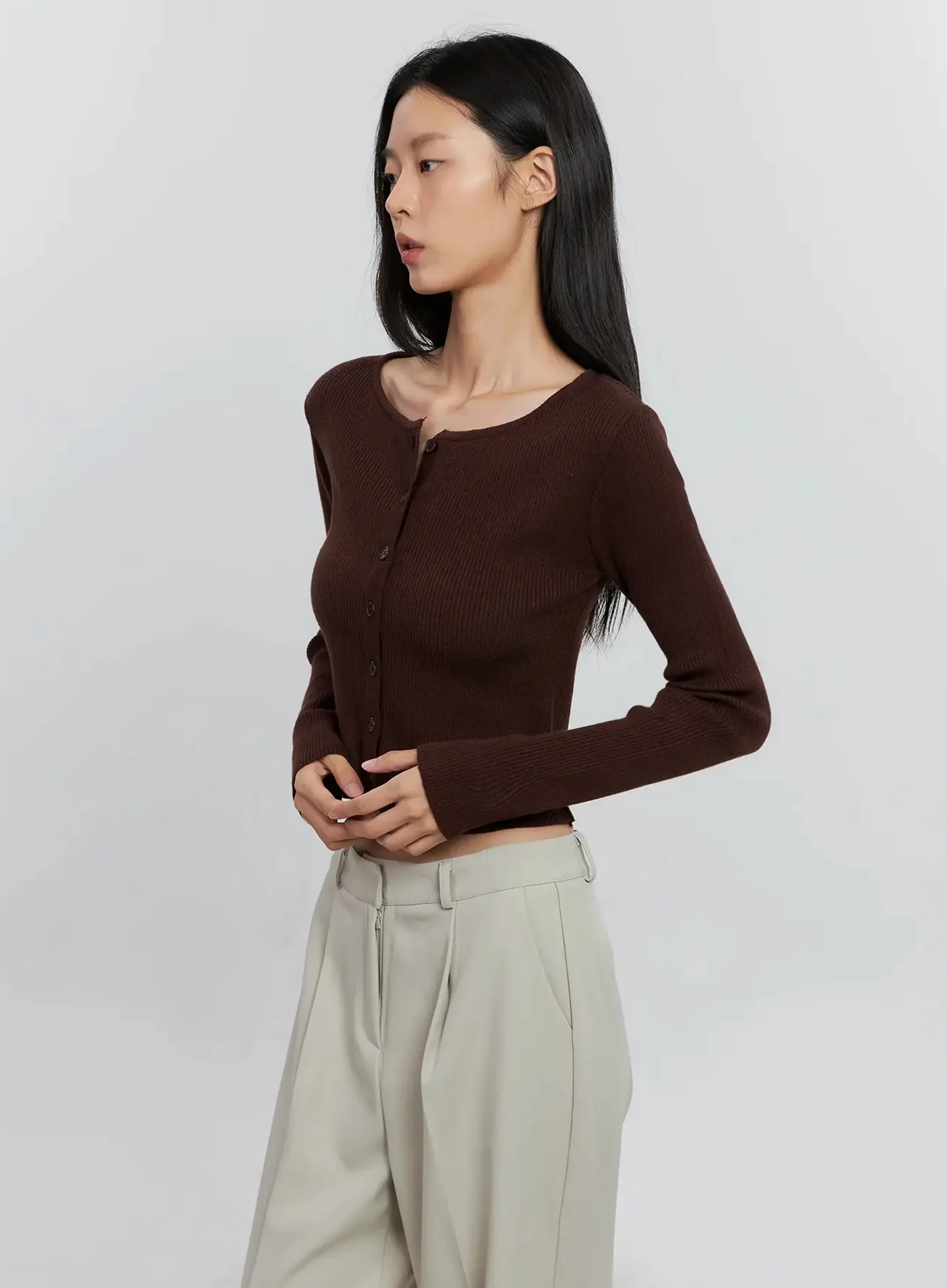 Ribbed Button-Up Cardigan IS516 - Image 3