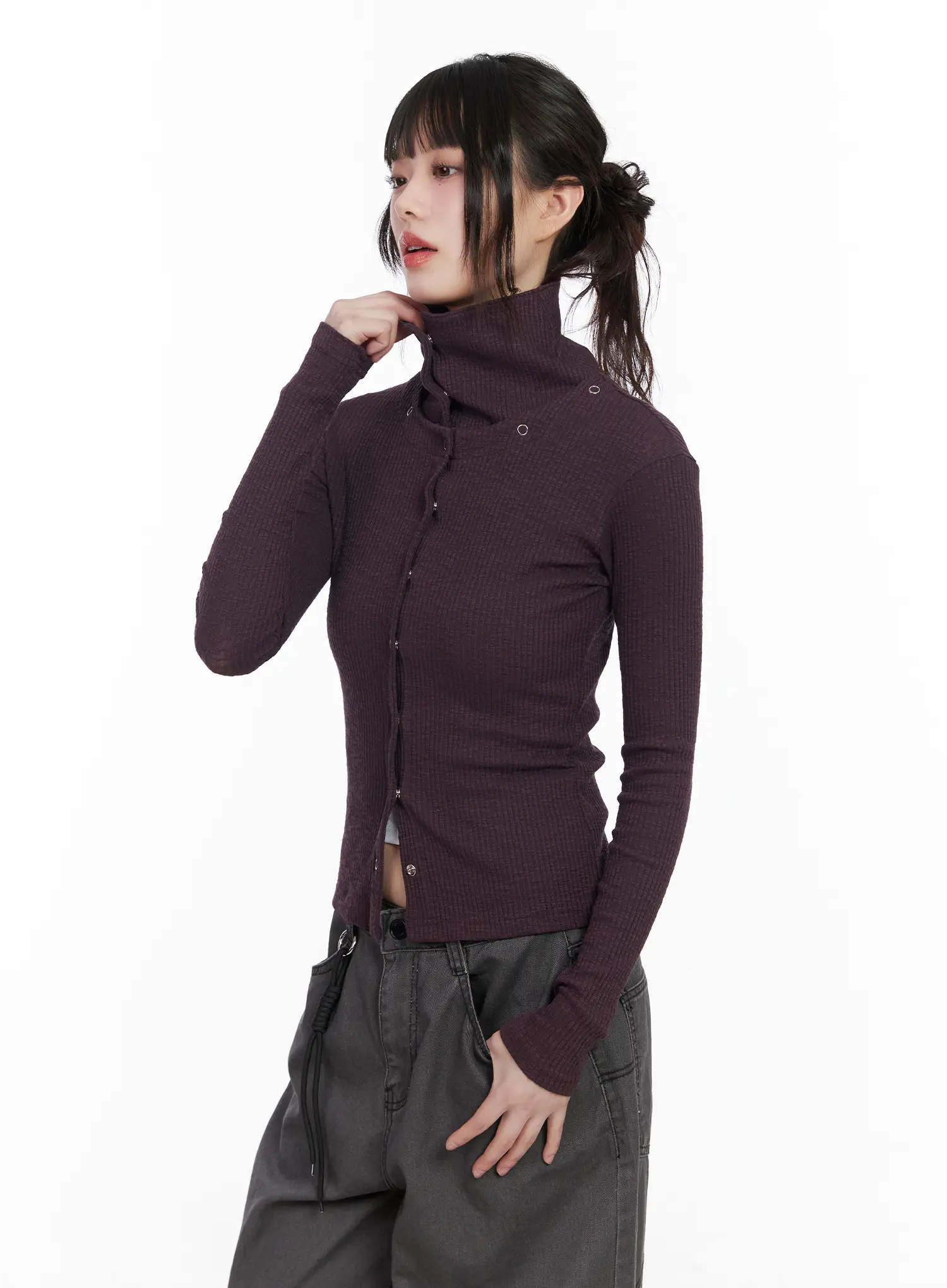 Ribbed Button-Up Knit Cardigan CM526 - Image 2