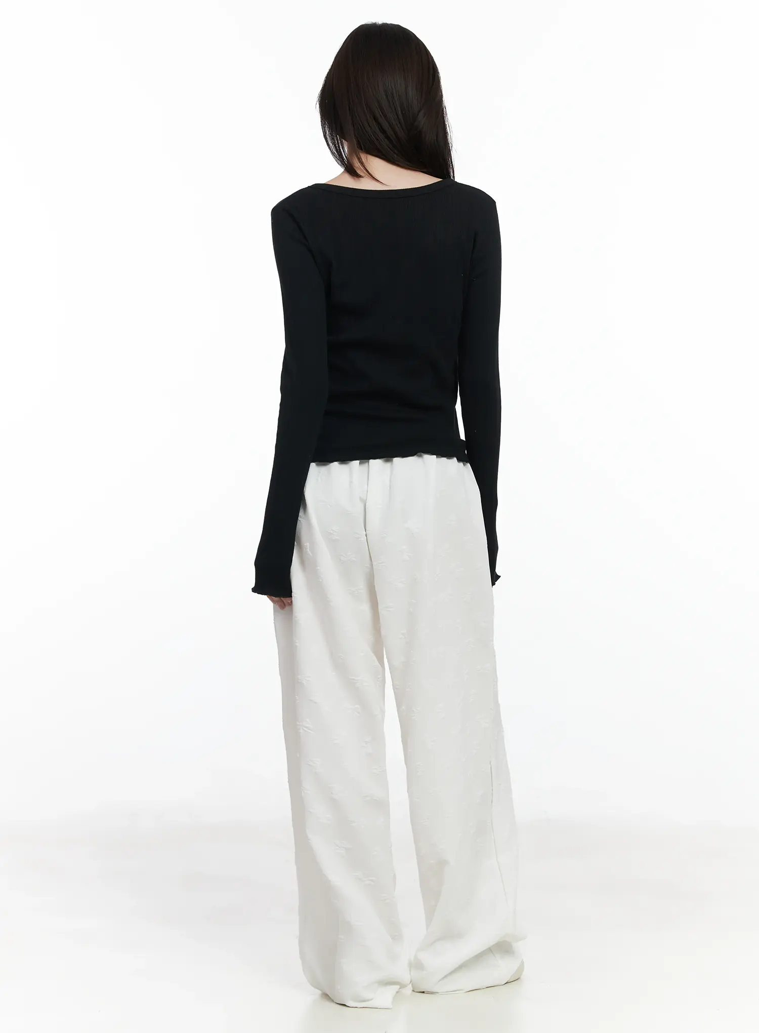 Ribbed Button V-Neck Long Sleeve Top IF525 - Image 5