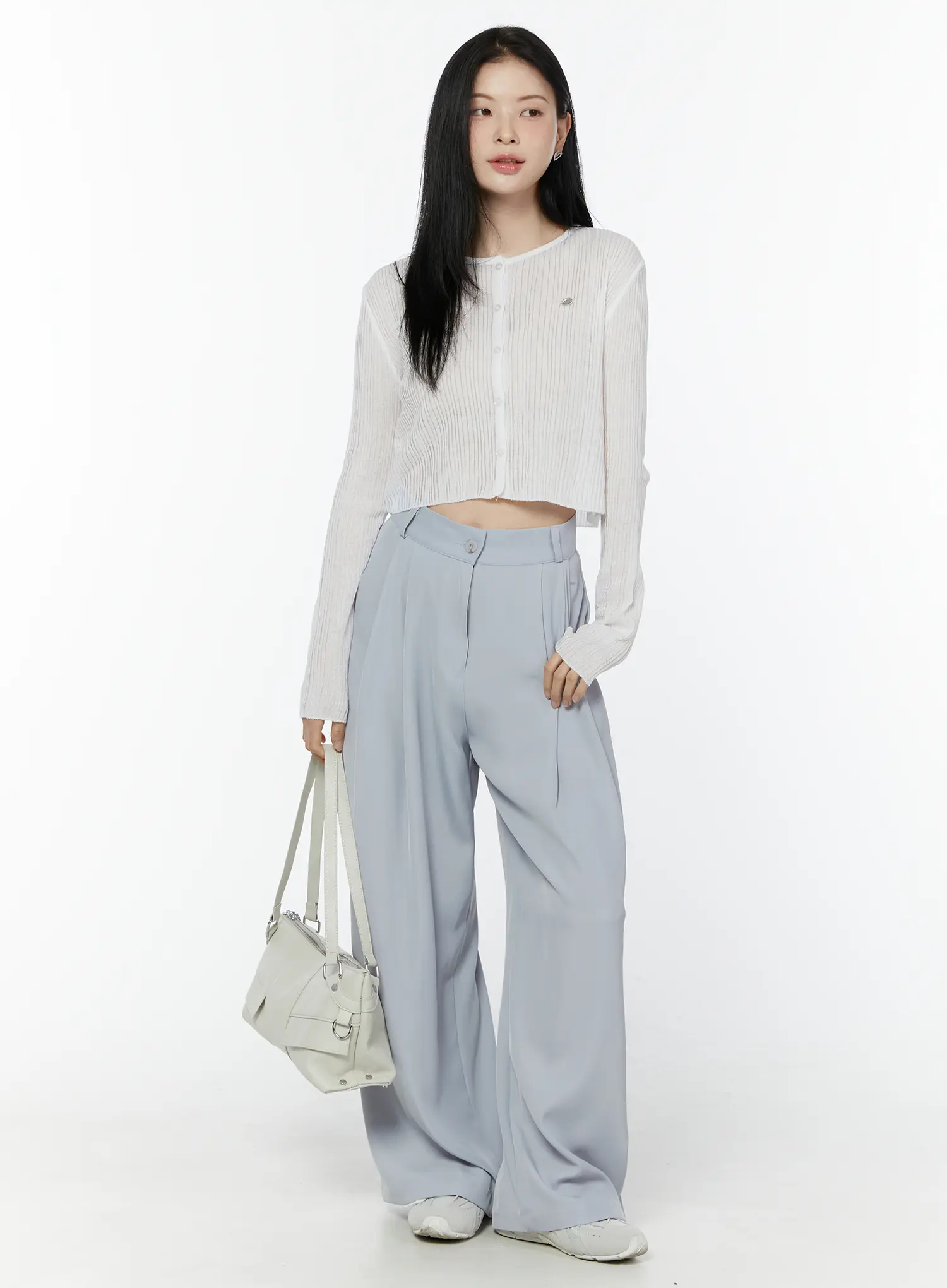 Ribbed Crop Round Neck Cardigan IU503 - Image 3