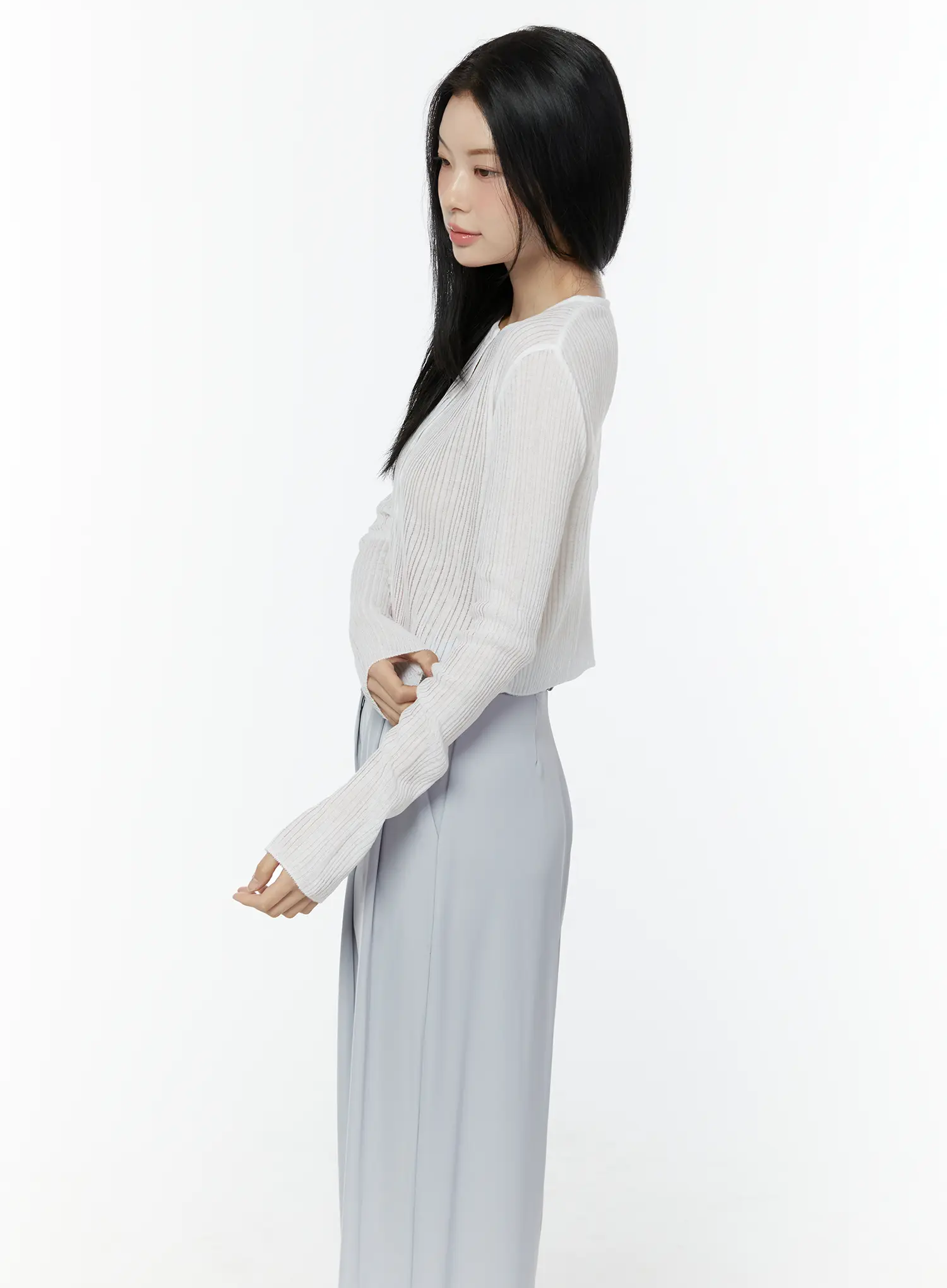 Ribbed Crop Round Neck Cardigan IU503 - Image 4