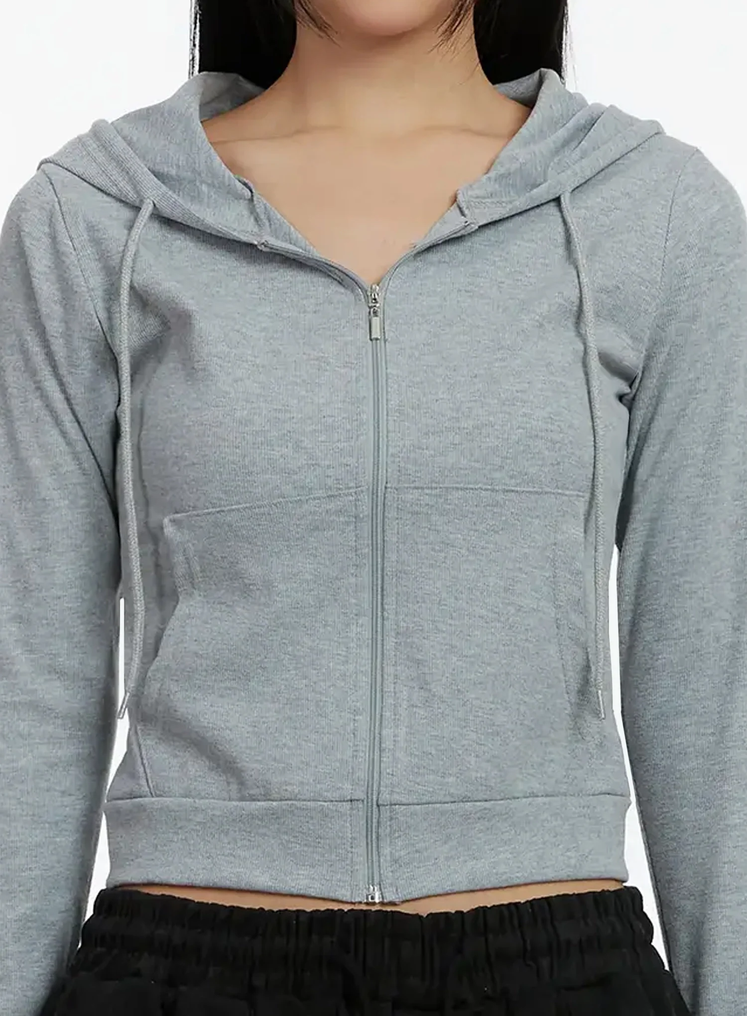 Ribbed Crop Zip-Up Hoodie ID525 - Image 4