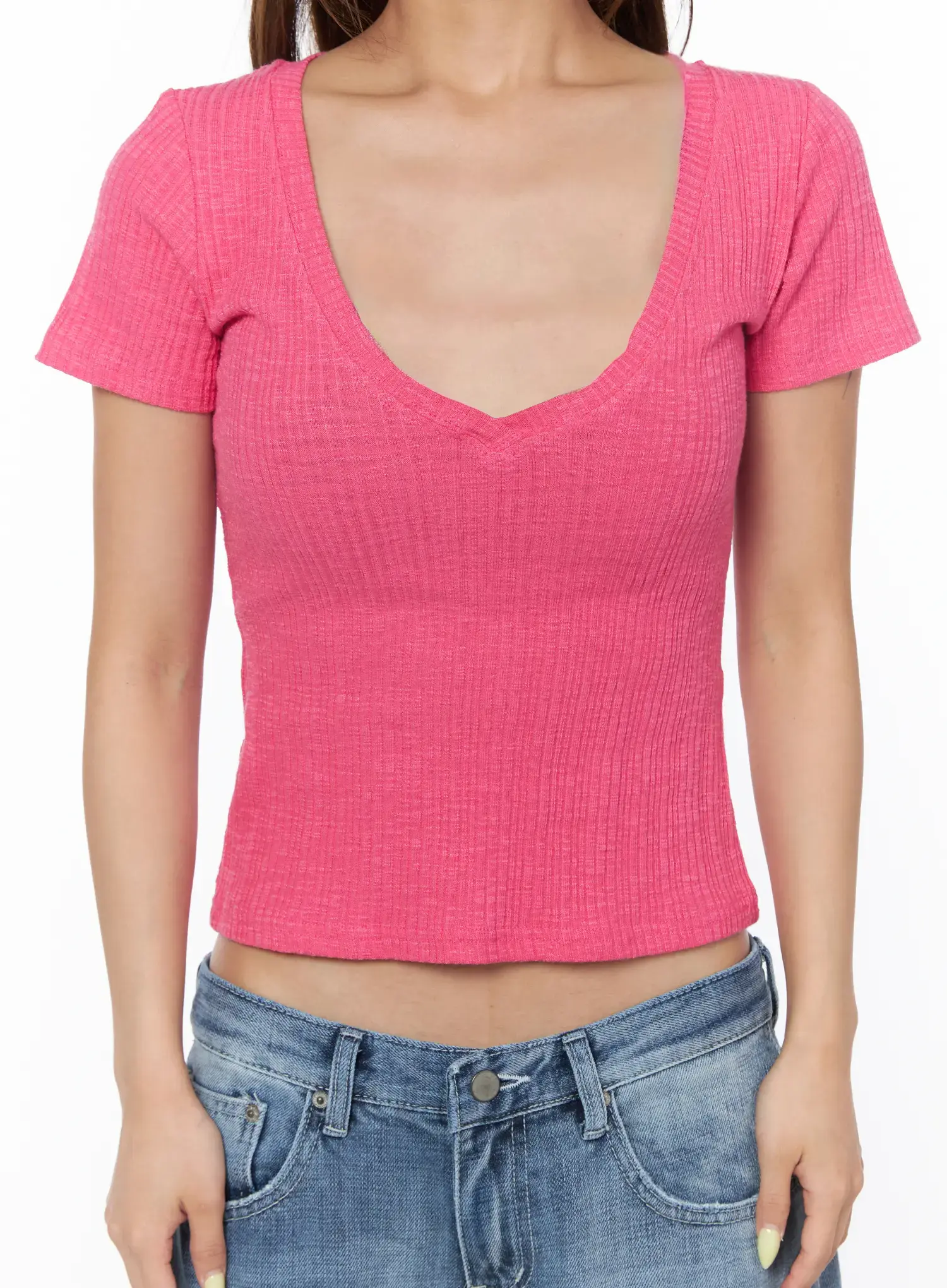 Ribbed Deep V-Neck Tee CU501 - Image 5