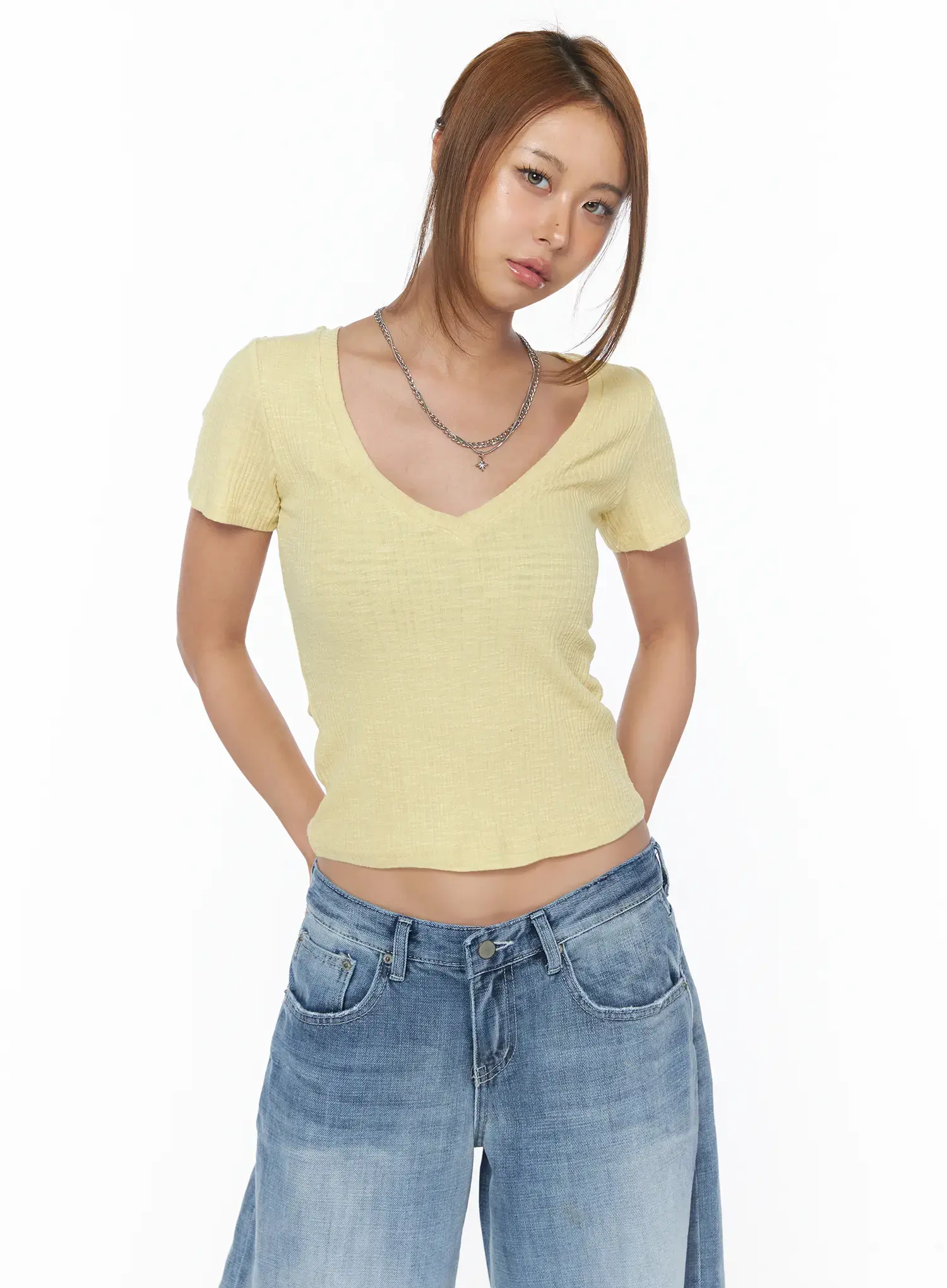 Ribbed Deep V-Neck Tee CU501 - Image 7