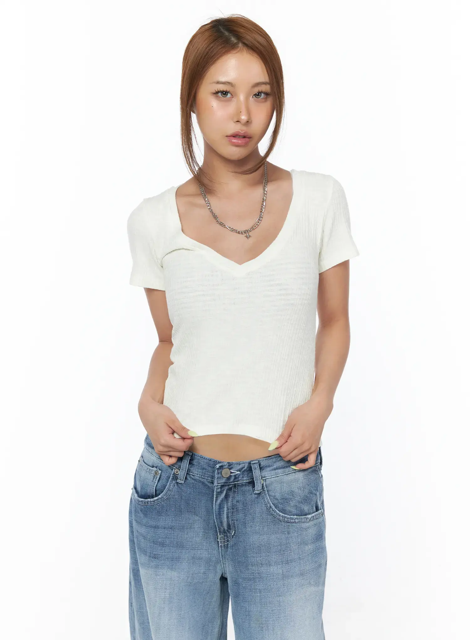 Ribbed Deep V-Neck Tee CU501 - Image 9
