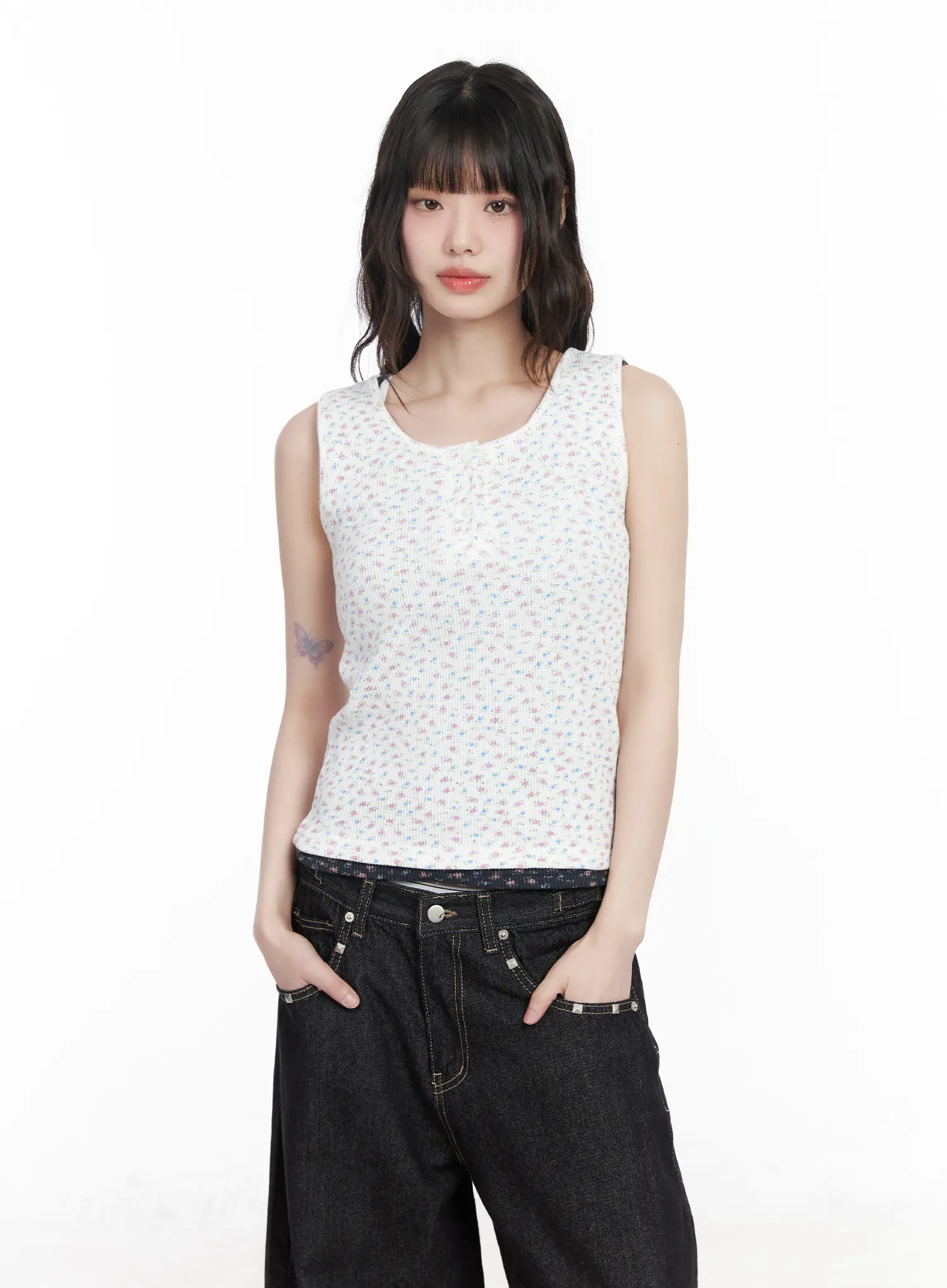 Ribbed Floral Tank Top CM526 - Image 3