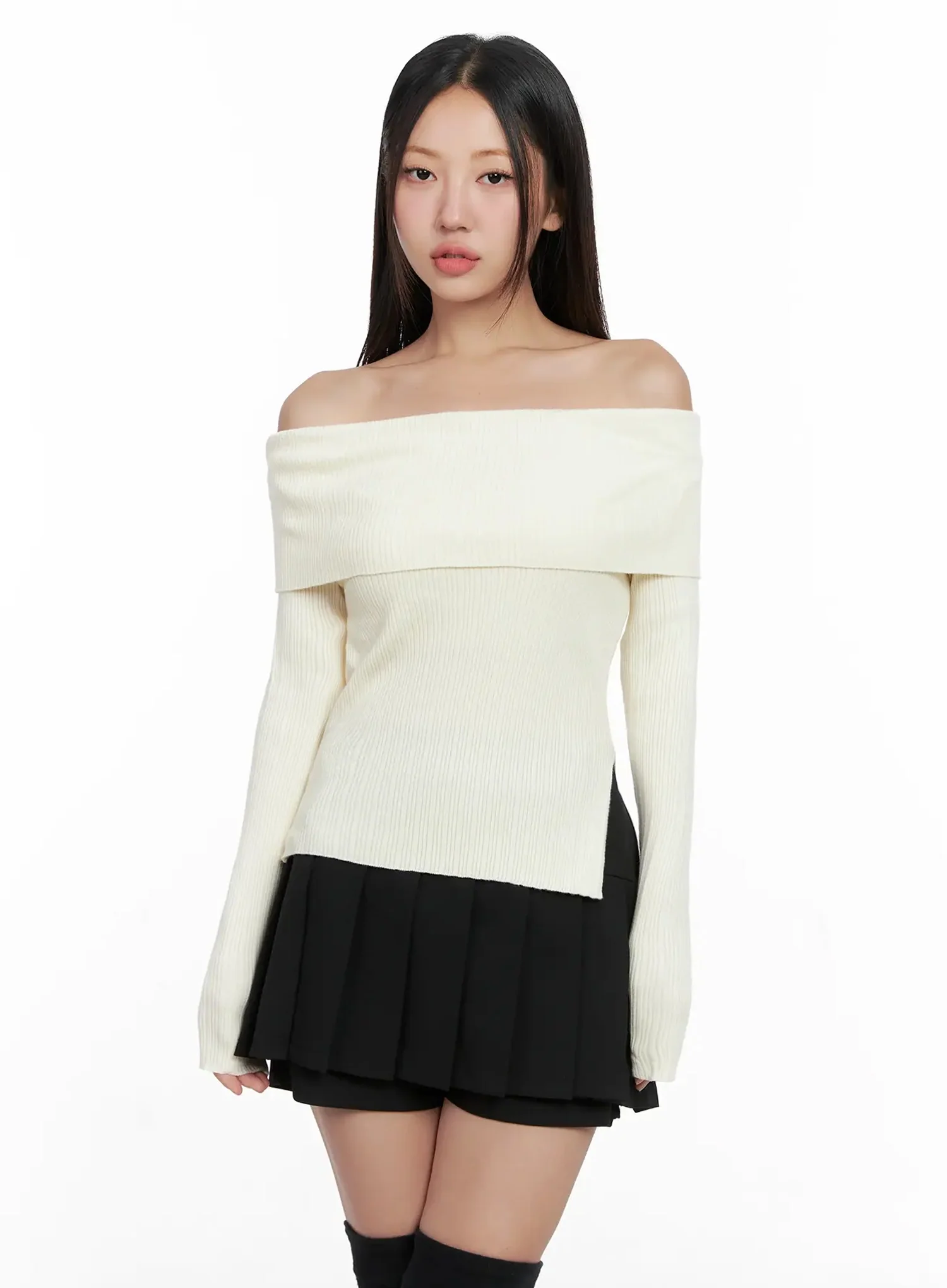 Ribbed Folded Off-Shoulder Top IG527 - Image 12