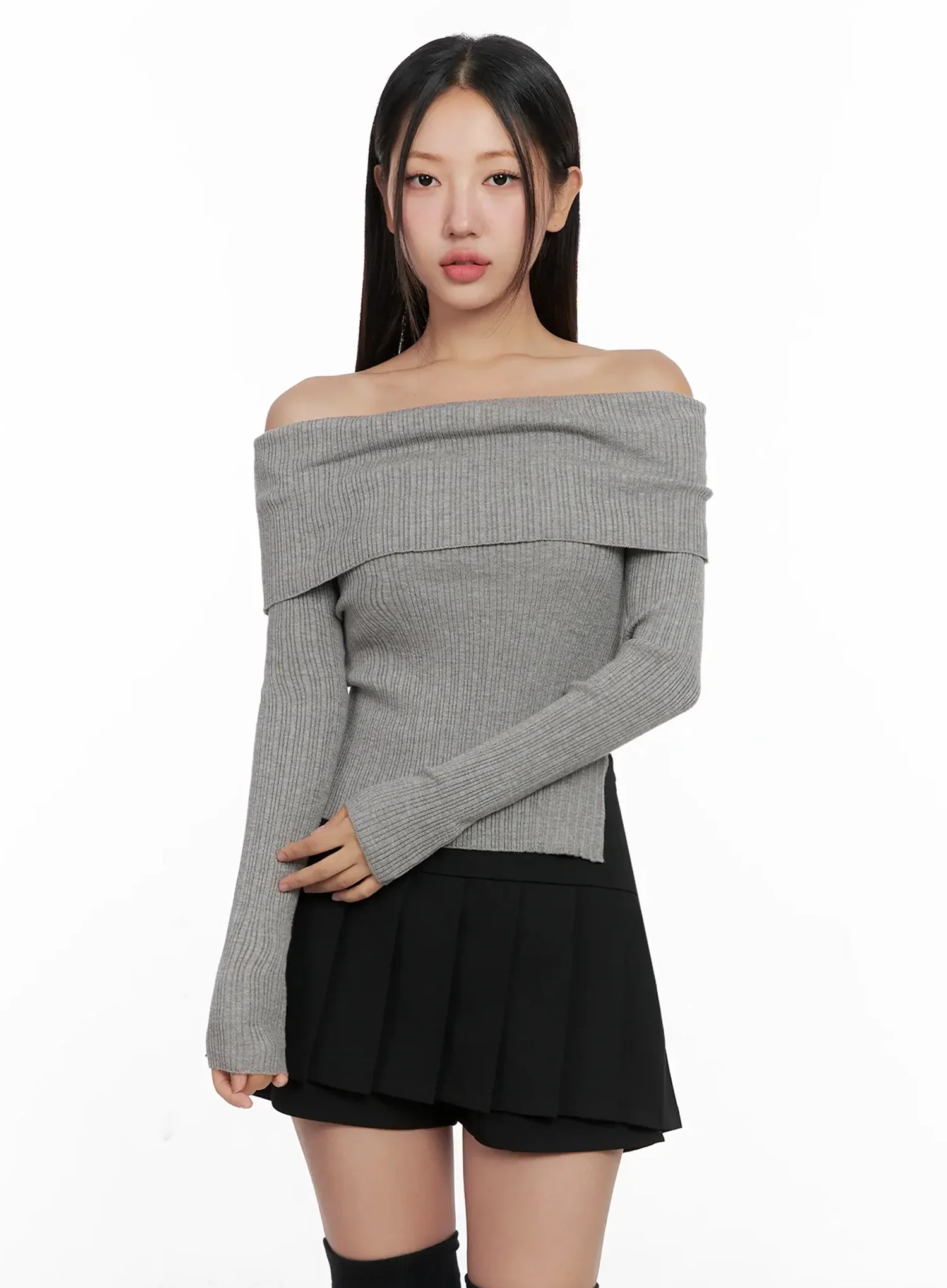 Ribbed Folded Off-Shoulder Top IG527 - Image 5
