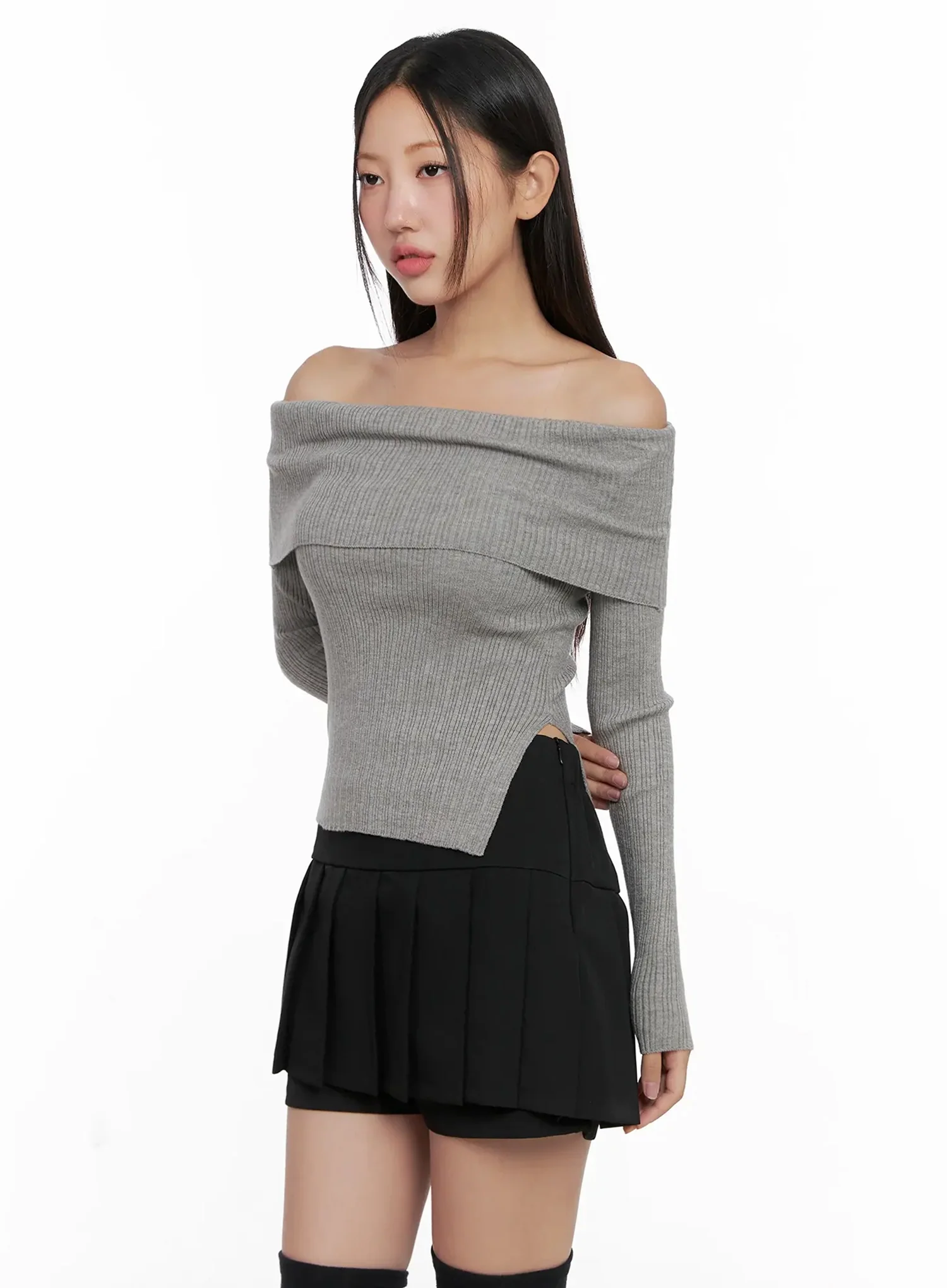 Ribbed Folded Off-Shoulder Top IG527 - Image 6
