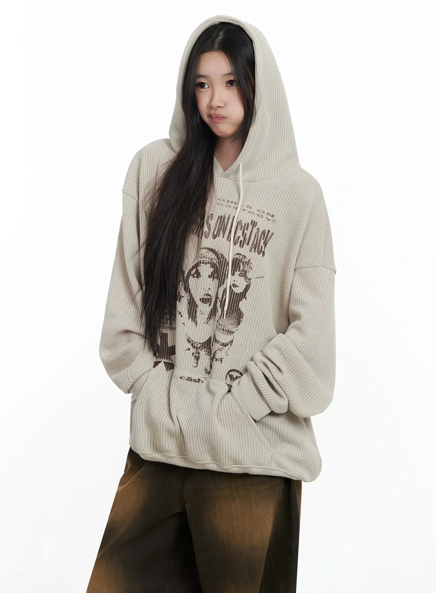 Ribbed Graphic Knit Hoodie IM502 - Image 3