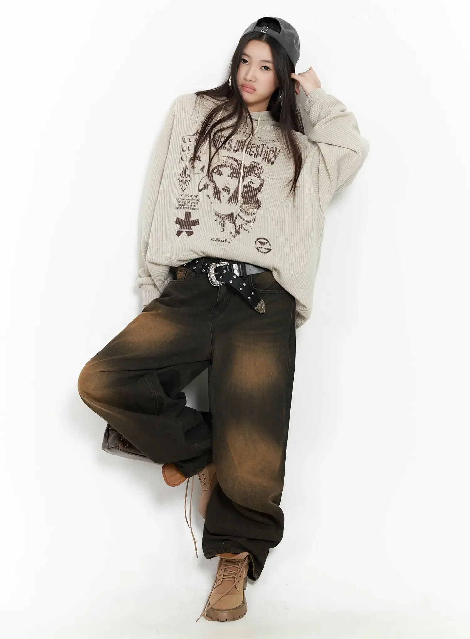 Ribbed Graphic Knit Hoodie IM502 - Image 5