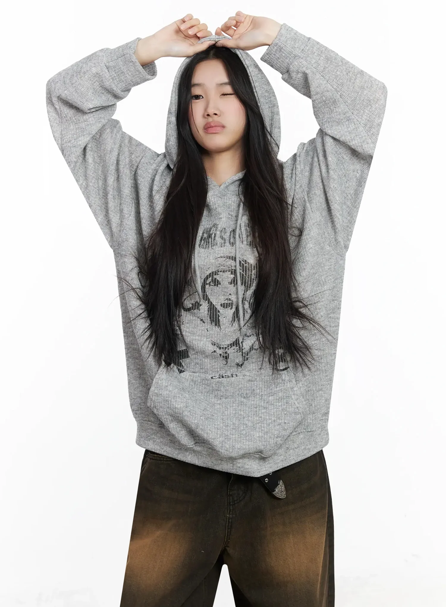 Ribbed Graphic Knit Hoodie IM502 - Image 7