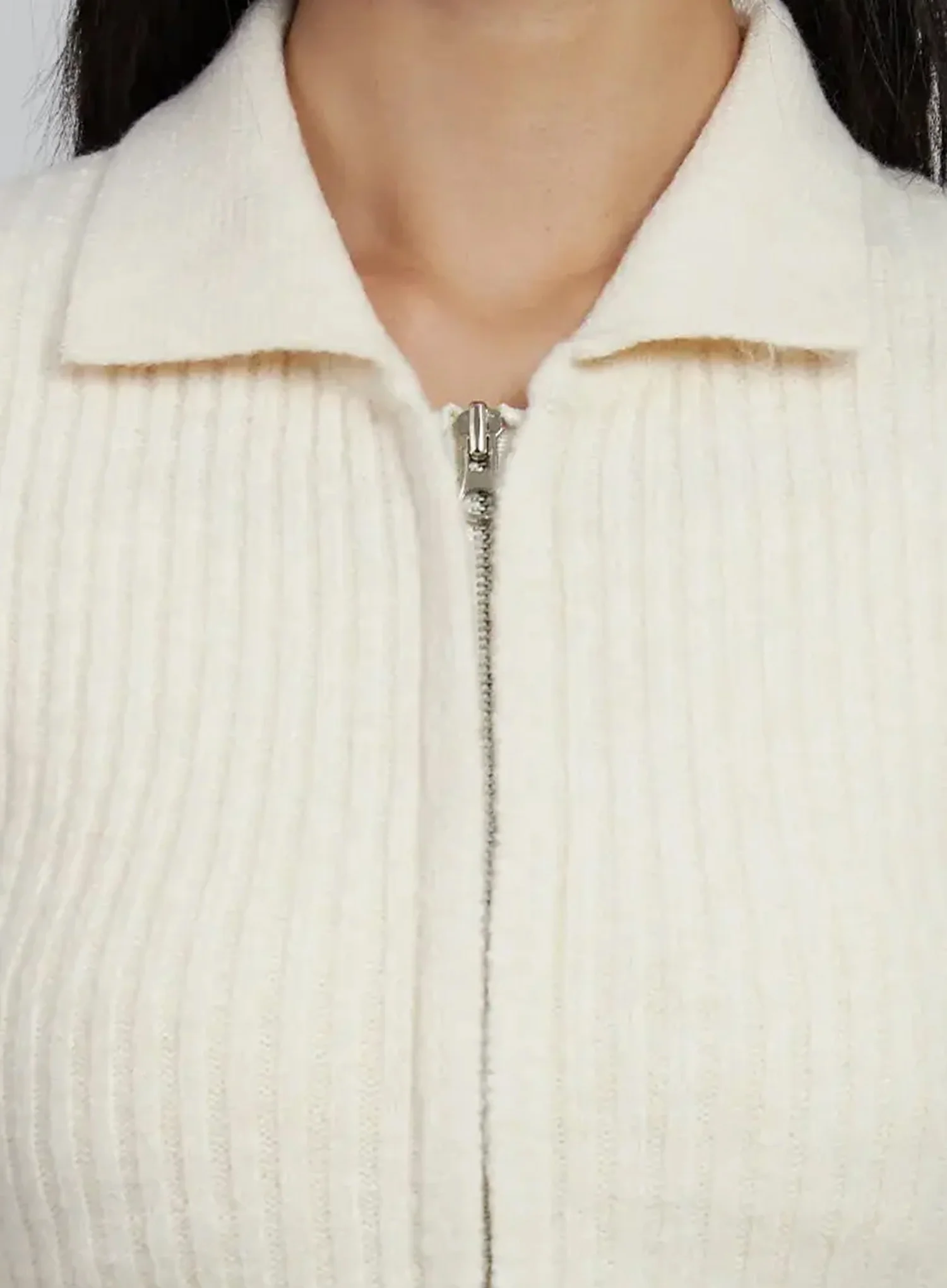 Ribbed Knit Collared Zip-Up IM520 - Image 4