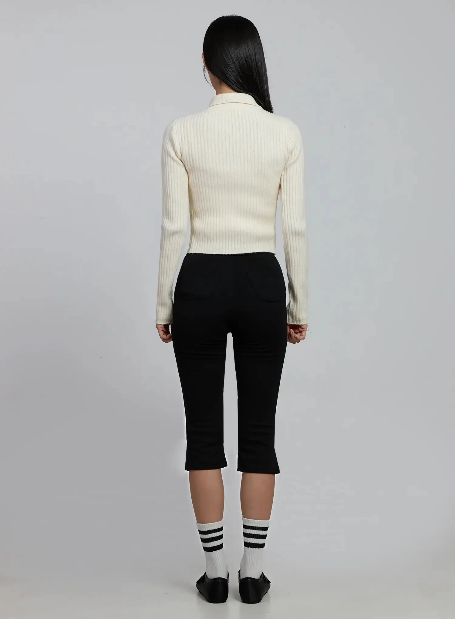 Ribbed Knit Collared Zip-Up IM520 - Image 8
