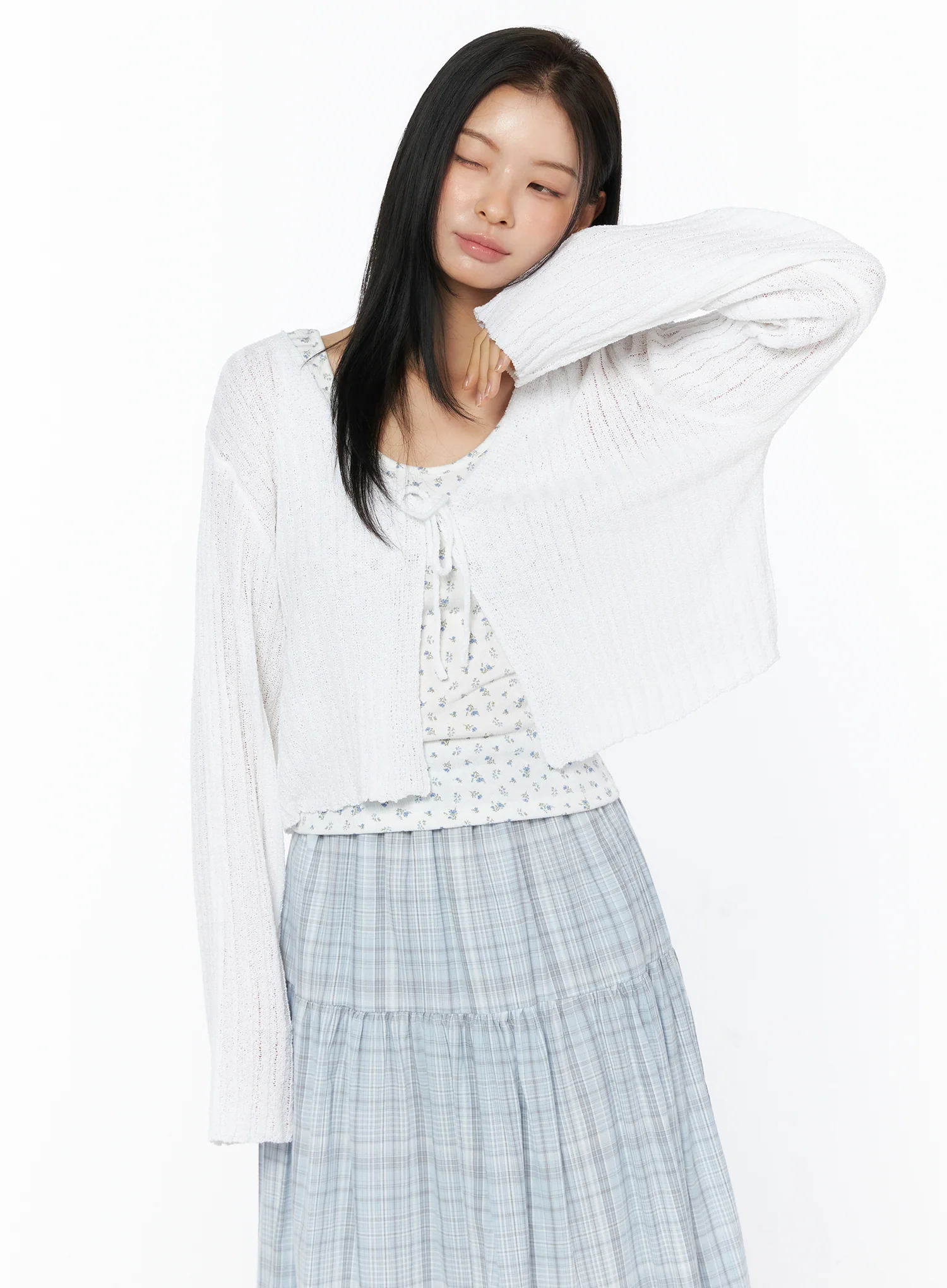 Ribbed Knit Ribbon Bolero Cardigan IU519 - Image 10