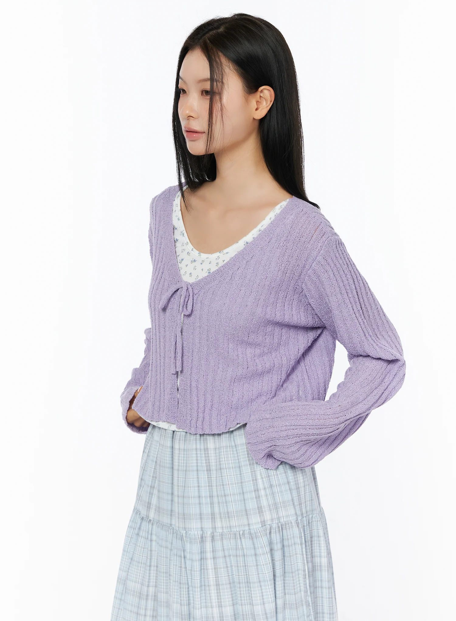 Ribbed Knit Ribbon Bolero Cardigan IU519 - Image 11