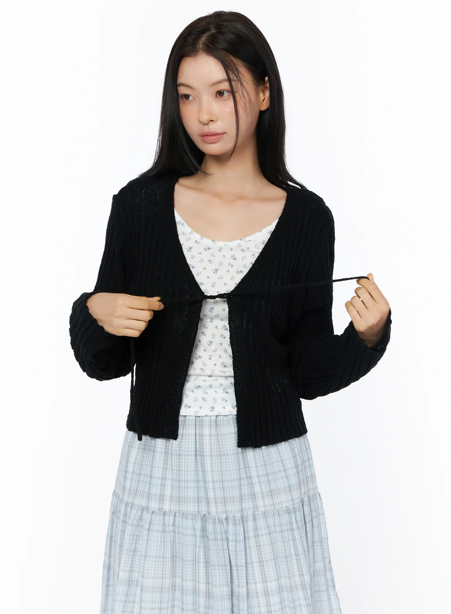 Ribbed Knit Ribbon Bolero Cardigan IU519 - Image 12