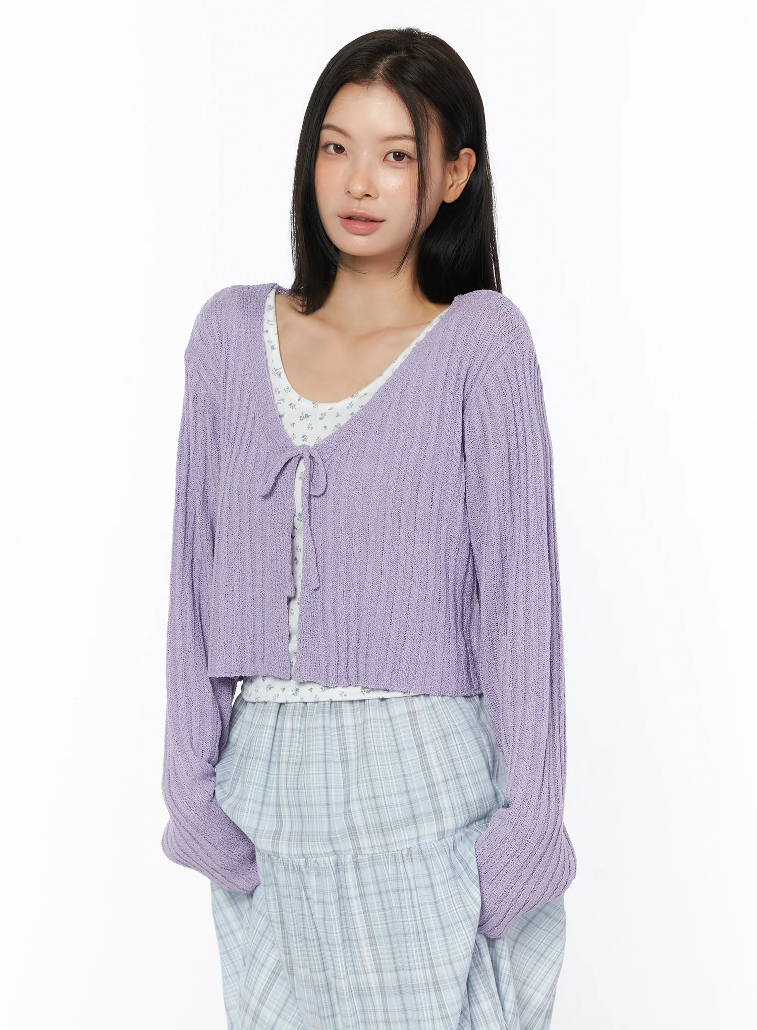 Ribbed Knit Ribbon Bolero Cardigan IU519 - Image 2