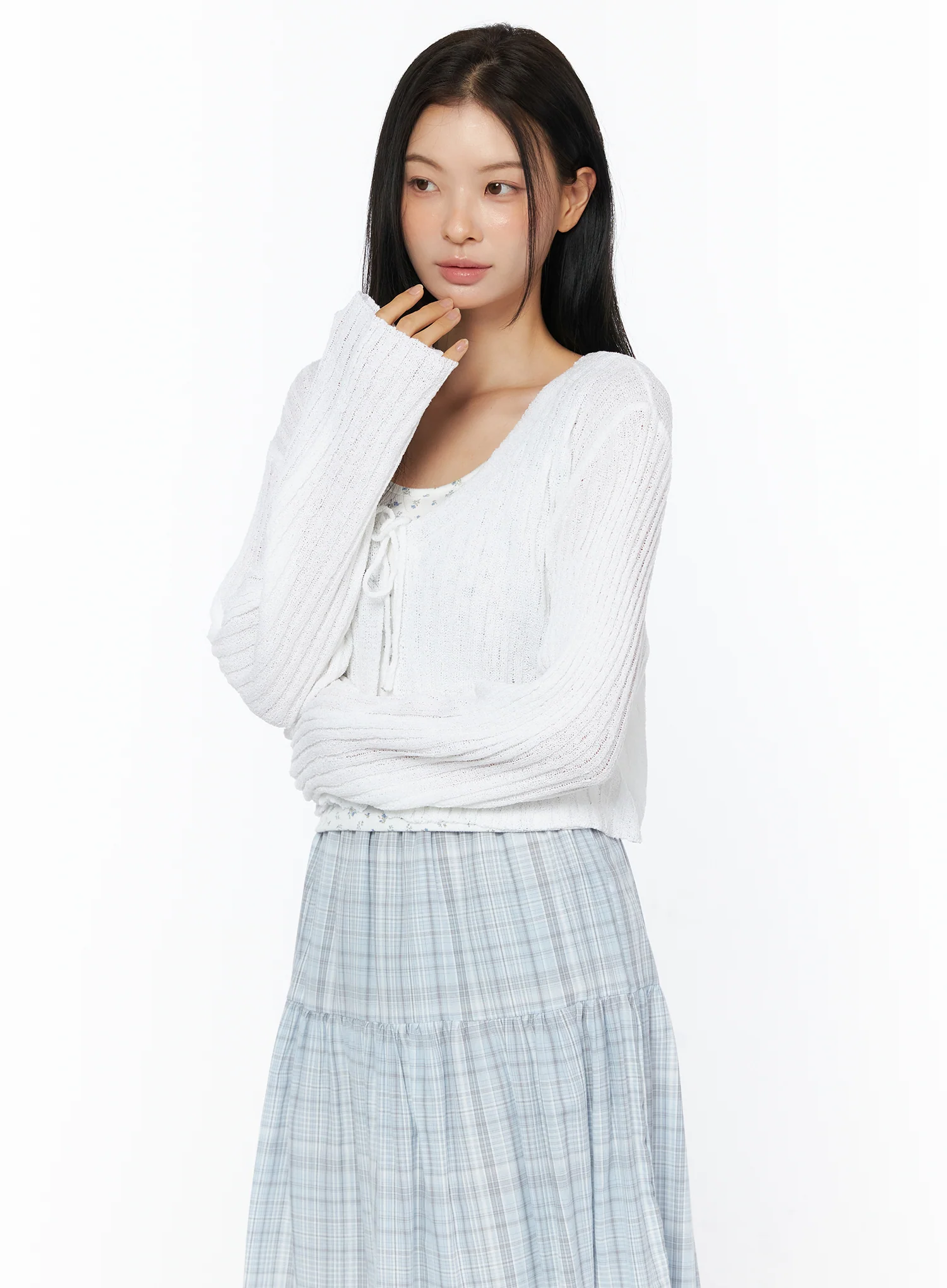 Ribbed Knit Ribbon Bolero Cardigan IU519 - Image 6