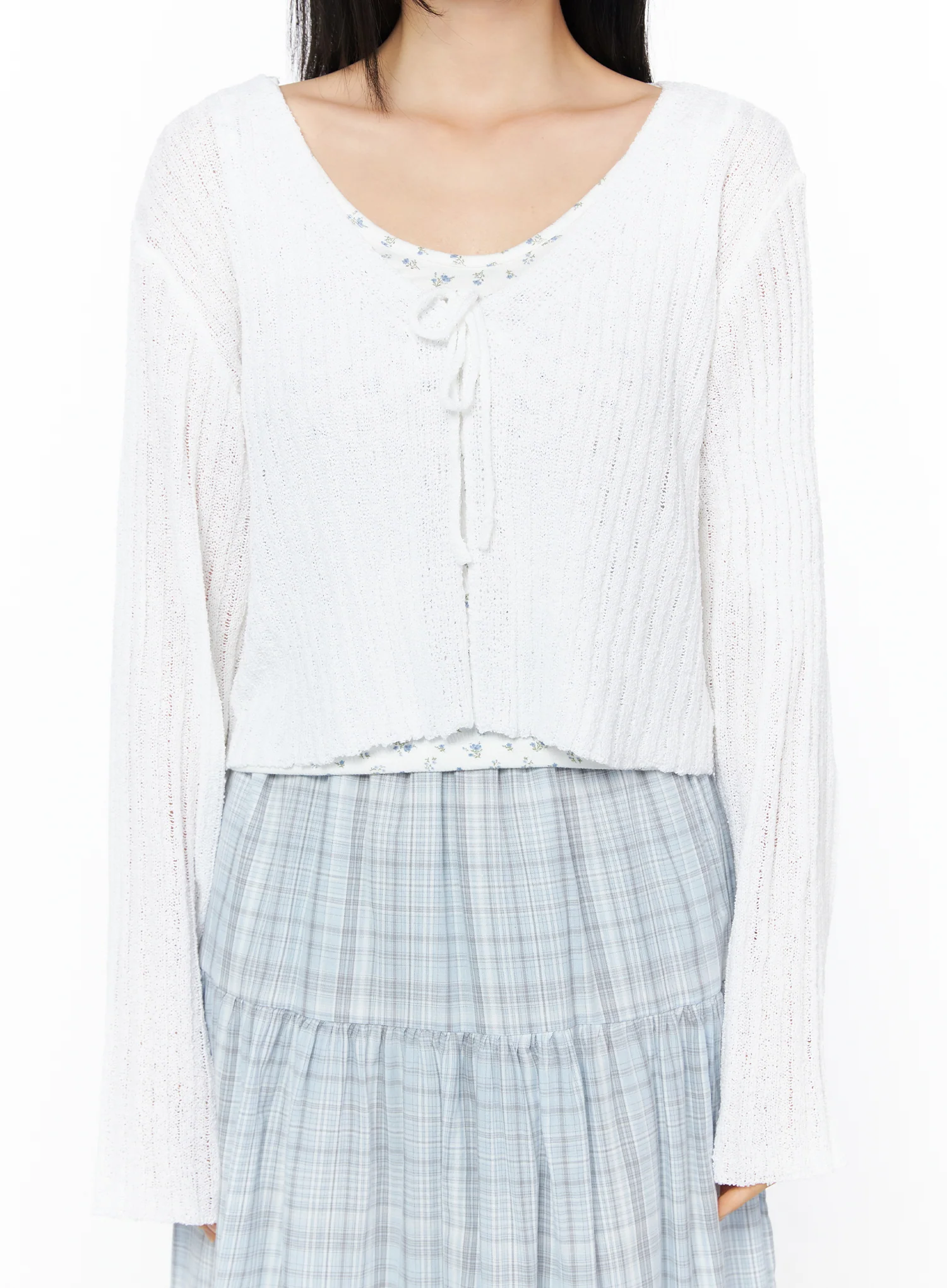Ribbed Knit Ribbon Bolero Cardigan IU519 - Image 7