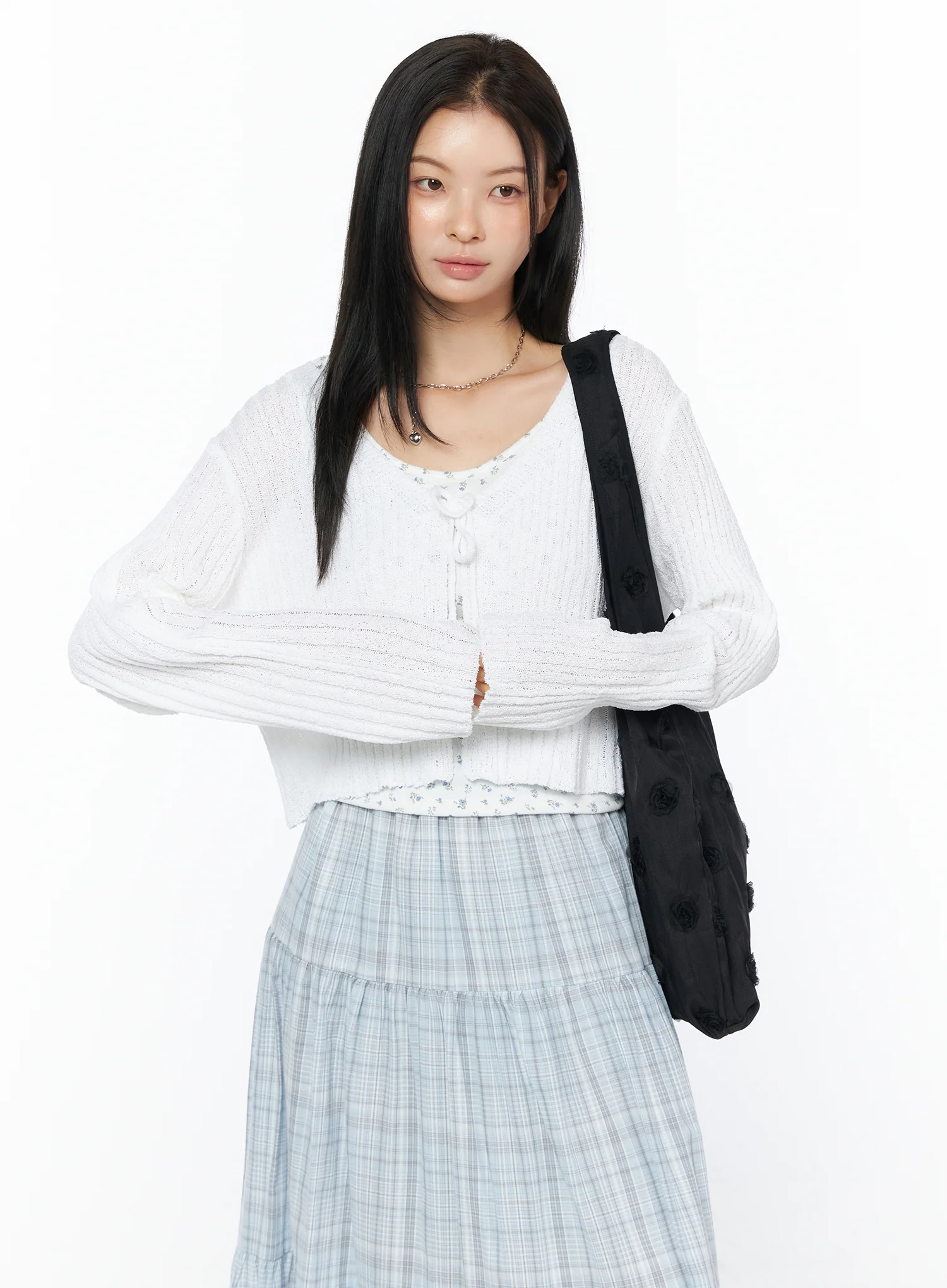 Ribbed Knit Ribbon Bolero Cardigan IU519 - Image 8