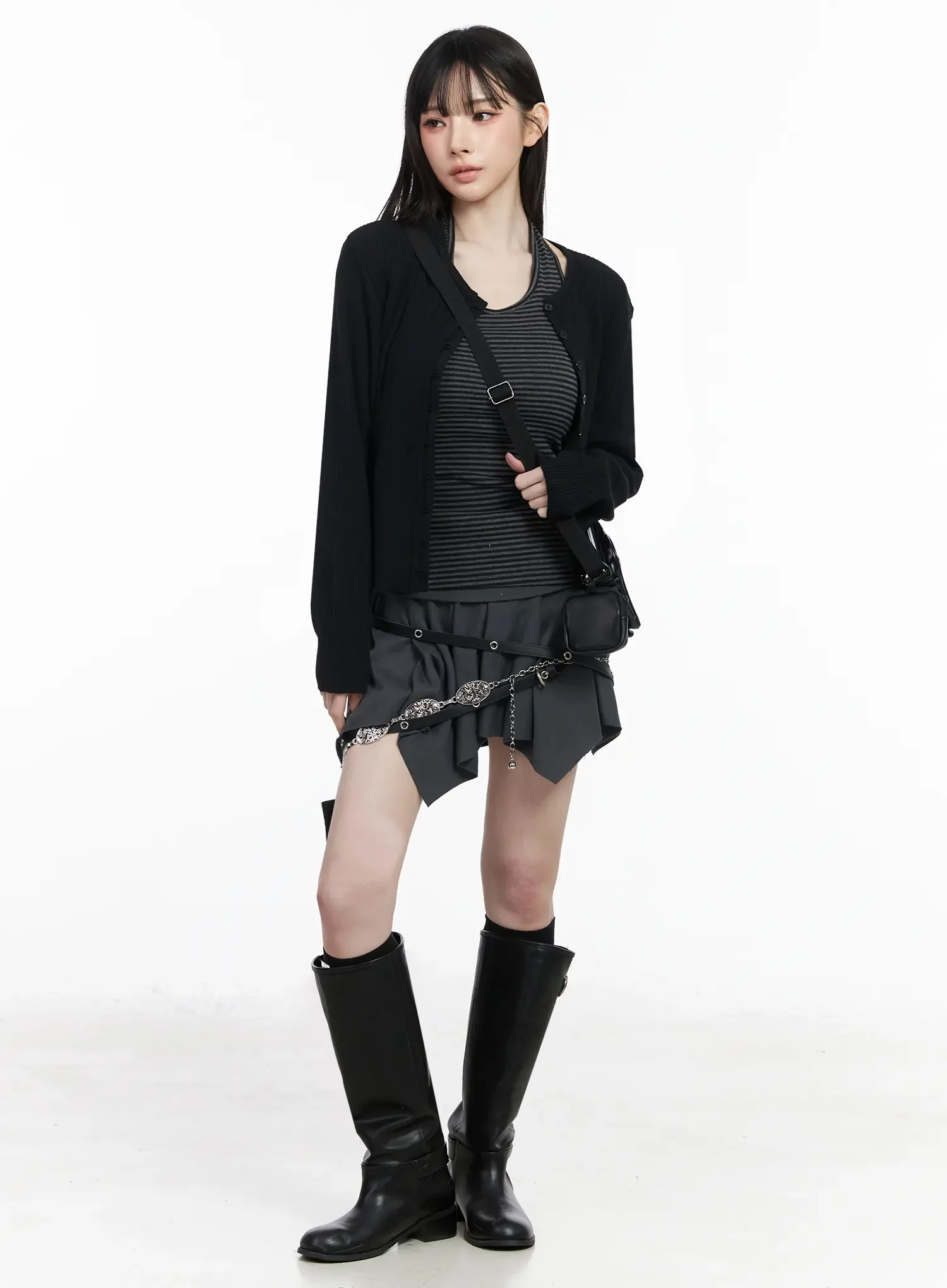 Ribbed Knit Round Neck Cardigan IY515 - Image 3