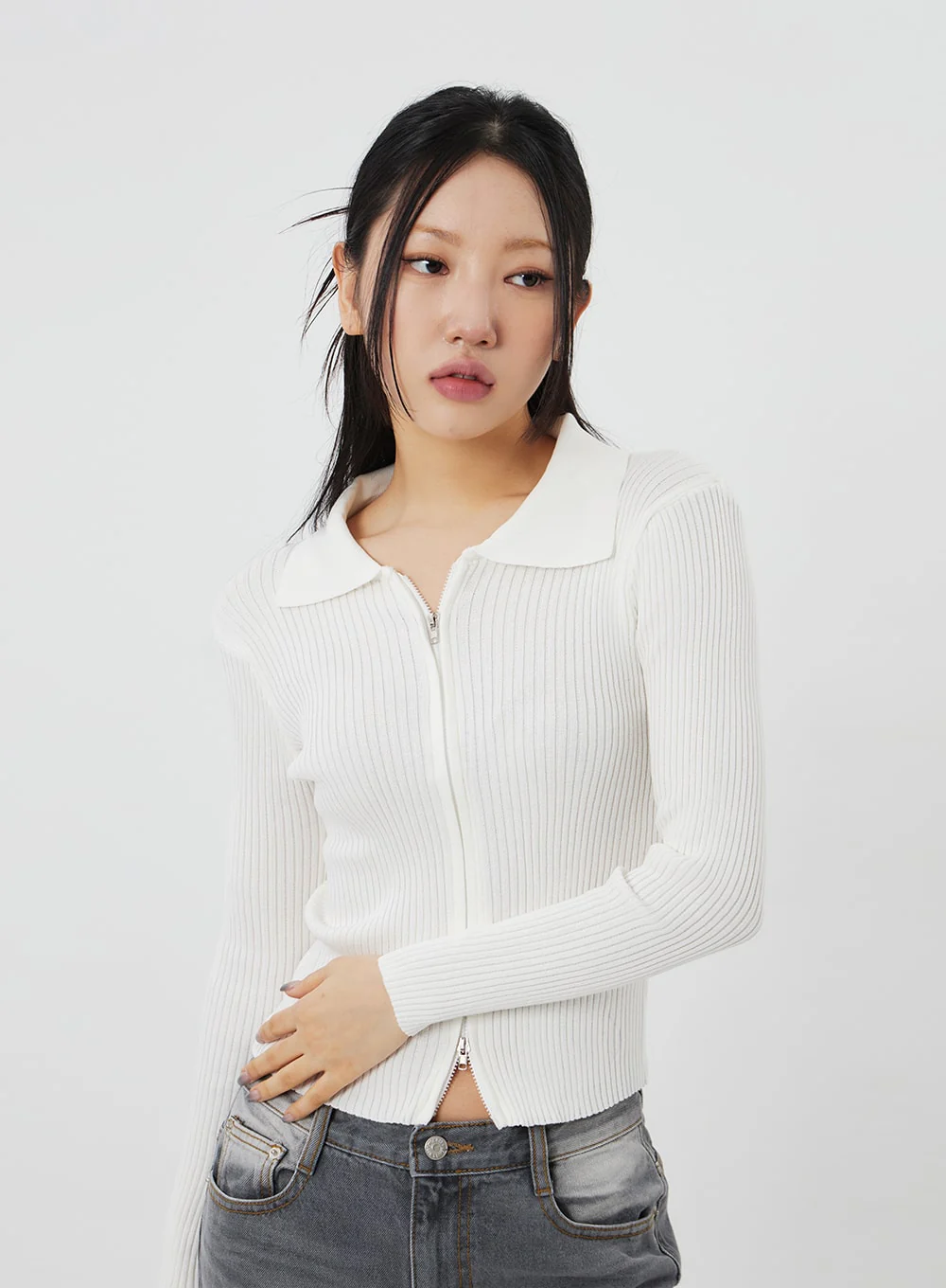 Ribbed Knit Zip-Up CF324 - Image 6