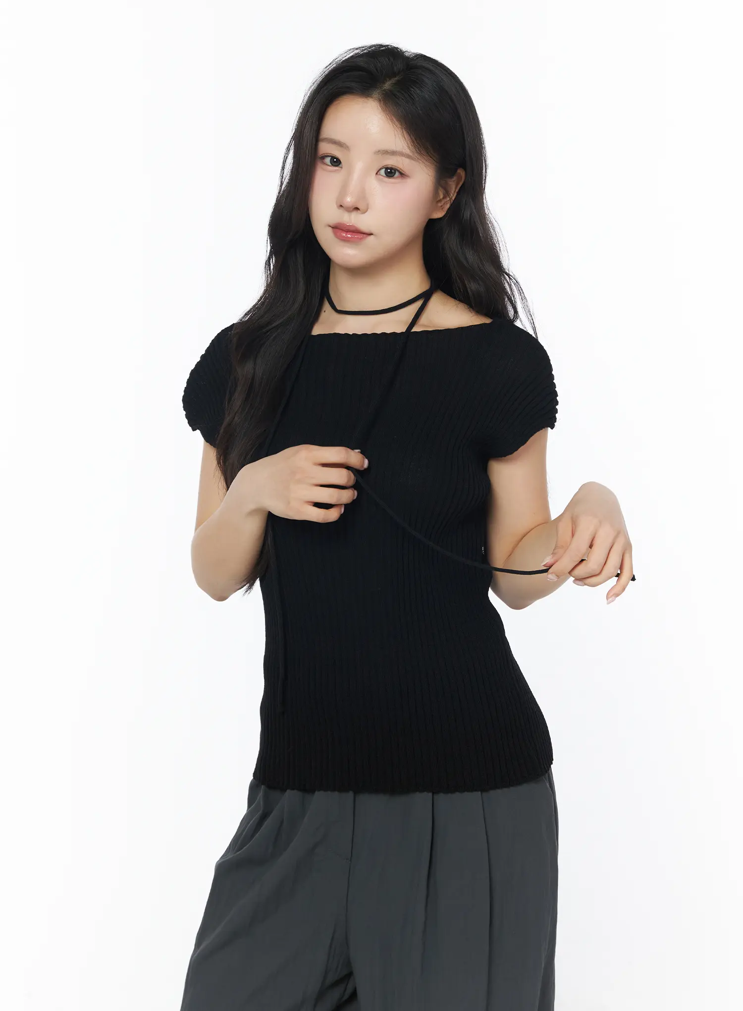 Ribbed Off-Shoulder Knit Top and Scarf Set CD805 - Image 11