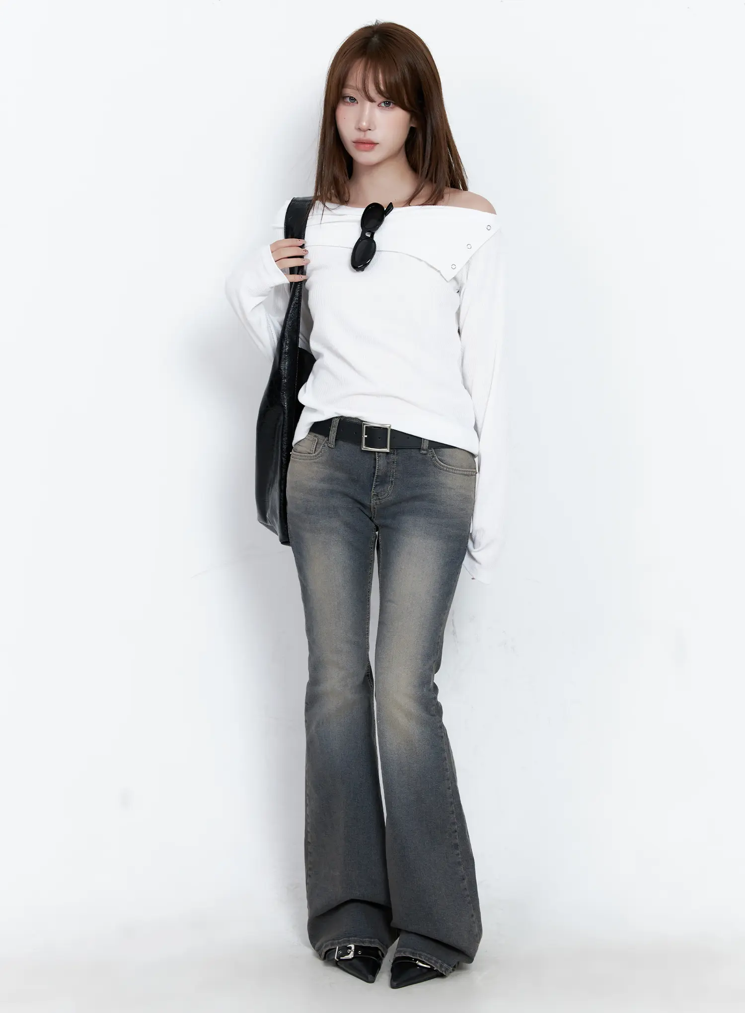 Ribbed Off-Shoulder Long Sleeve Tee CG529 - Image 3
