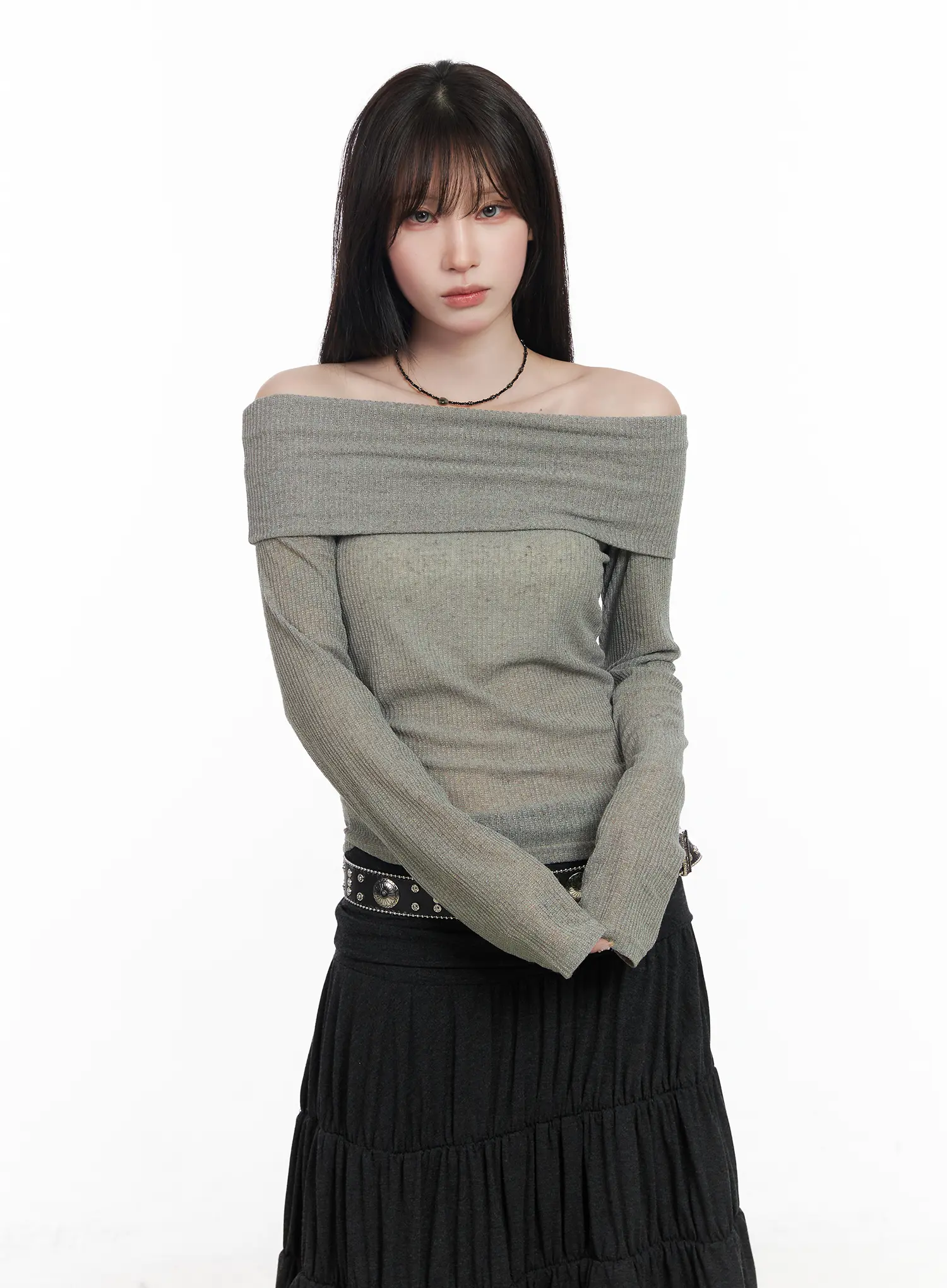 Ribbed Off-Shoulder Long Sleeve Top CF523 - Image 5