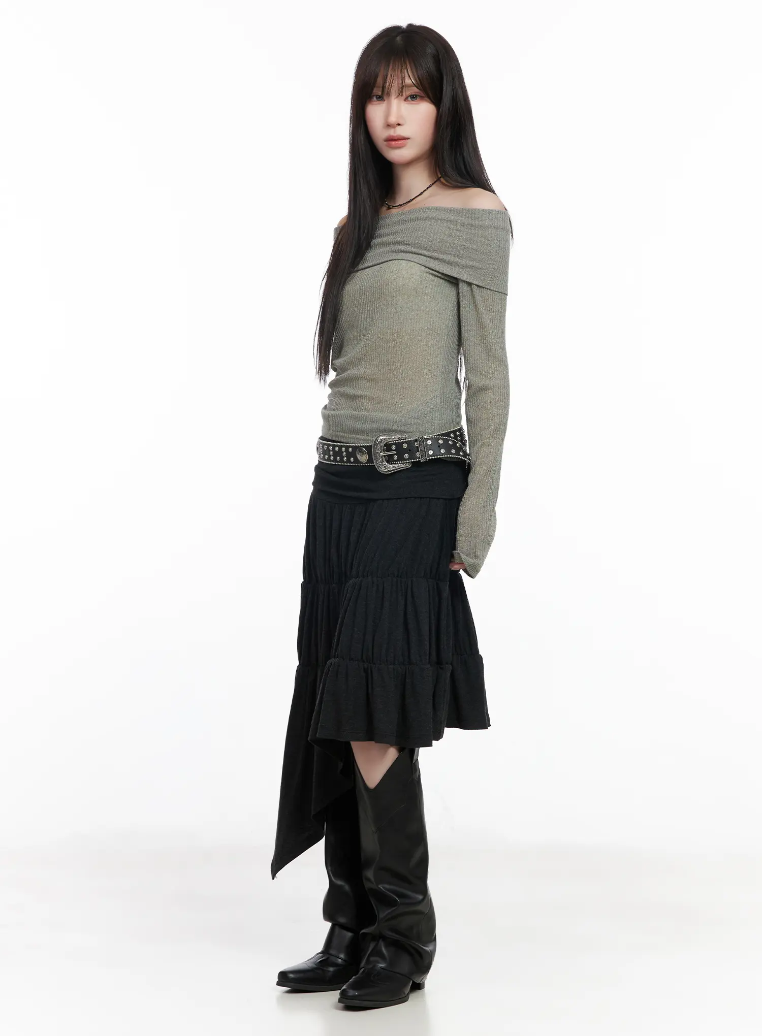 Ribbed Off-Shoulder Long Sleeve Top CF523 - Image 7