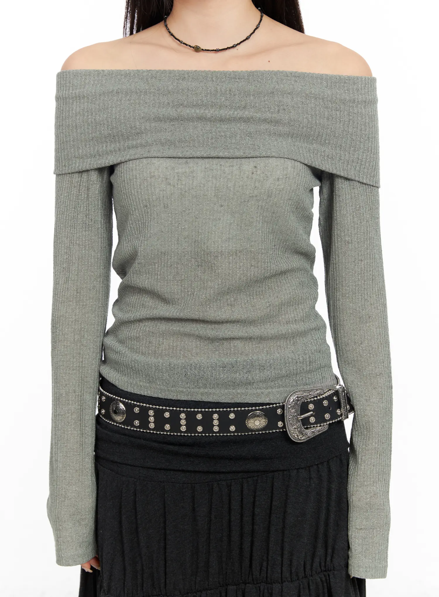 Ribbed Off-Shoulder Long Sleeve Top CF523 - Image 8