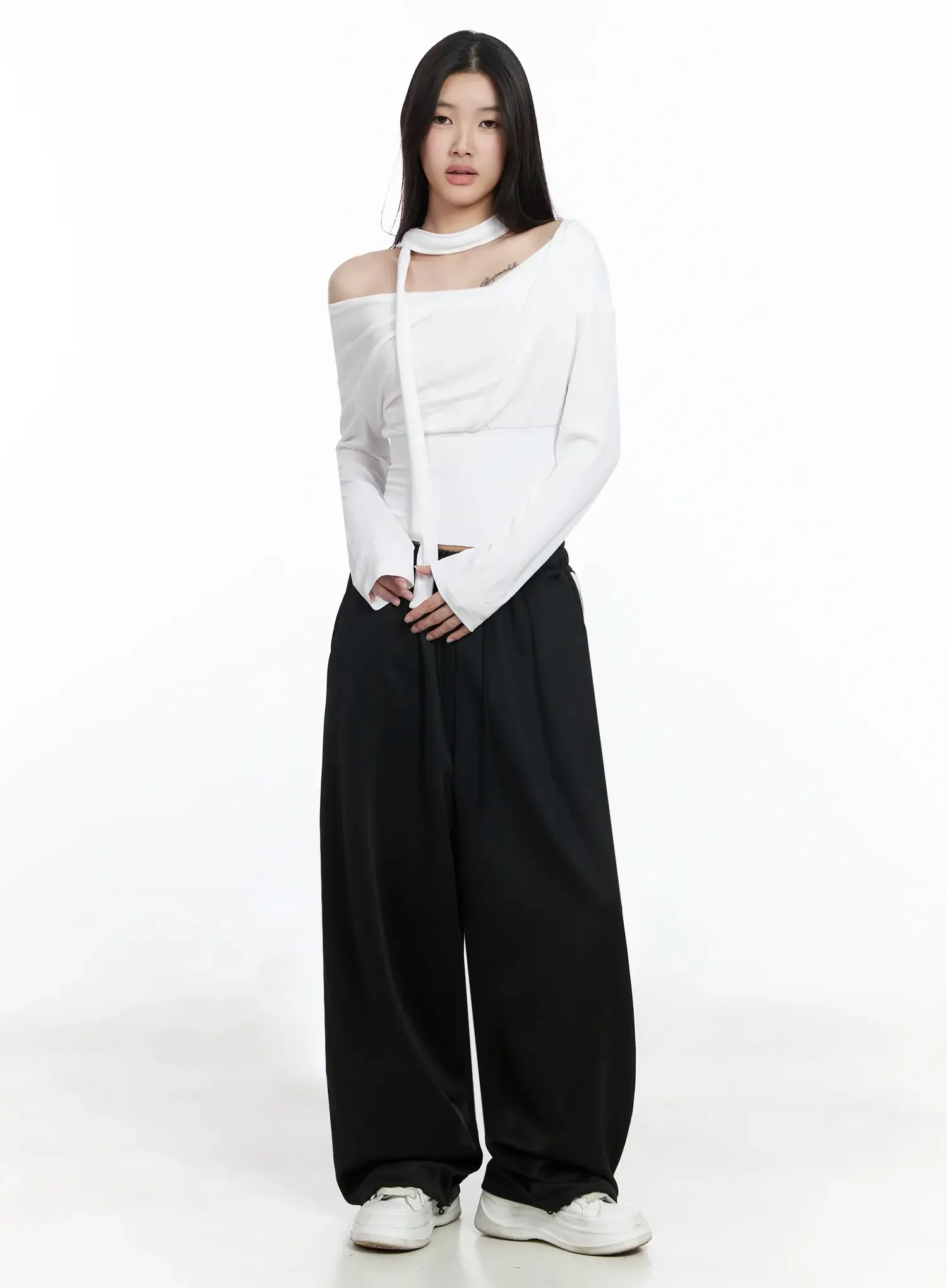 Ribbed Off-Shoulder Top and Scarf Set IM506 - Image 4
