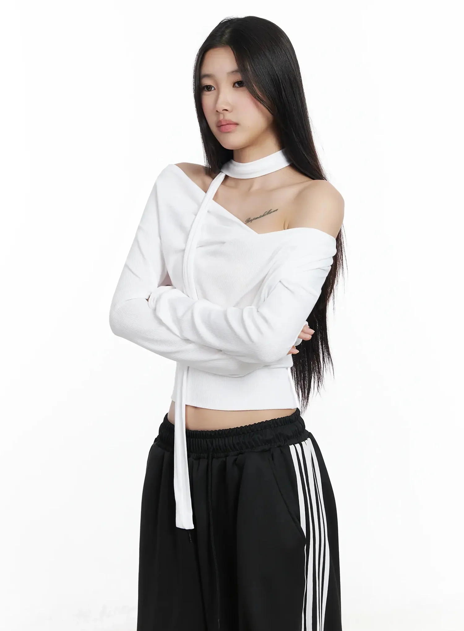 Ribbed Off-Shoulder Top and Scarf Set IM506 - Image 7
