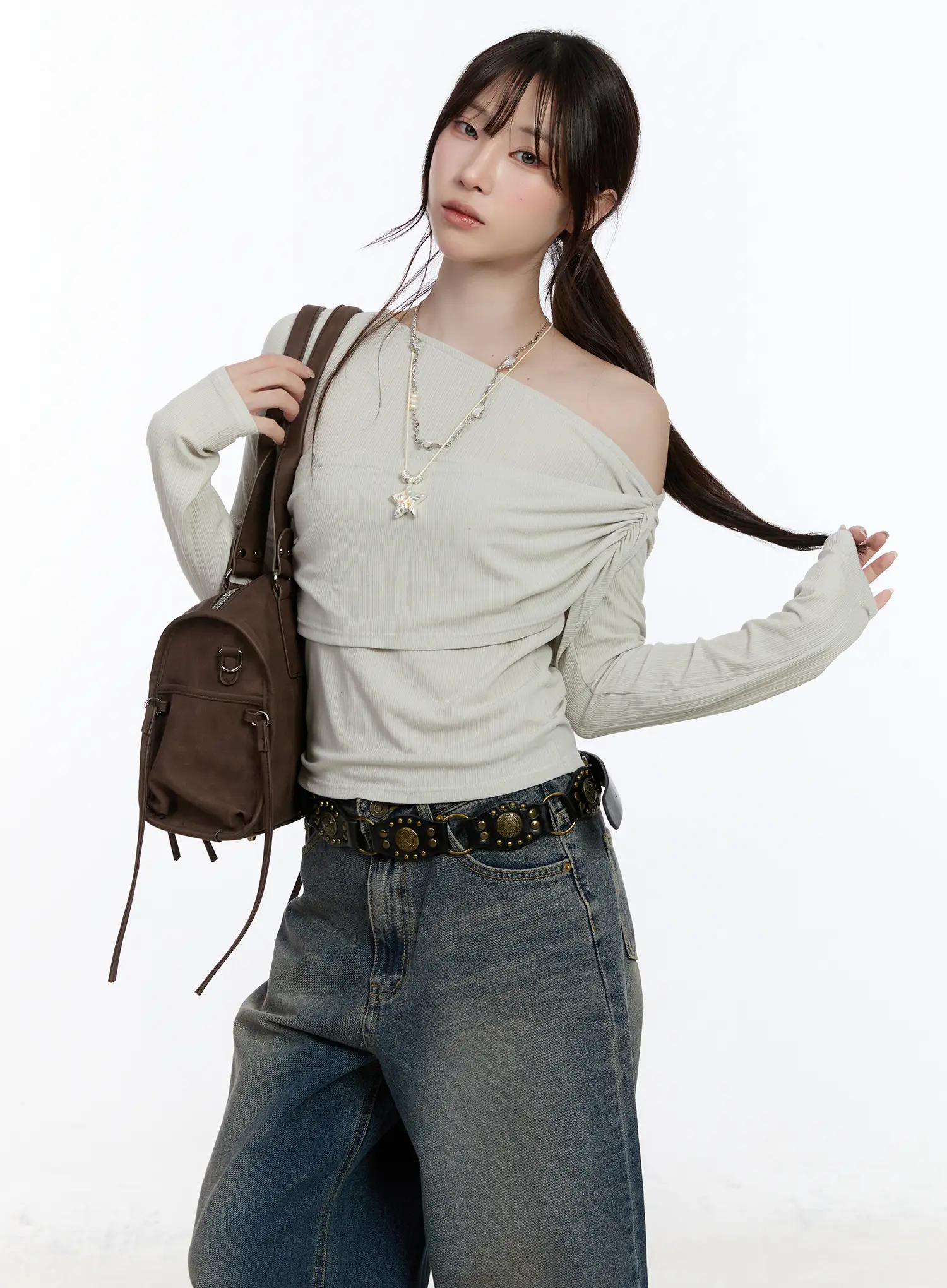 Ribbed One-Shoulder Wrap Top CA502