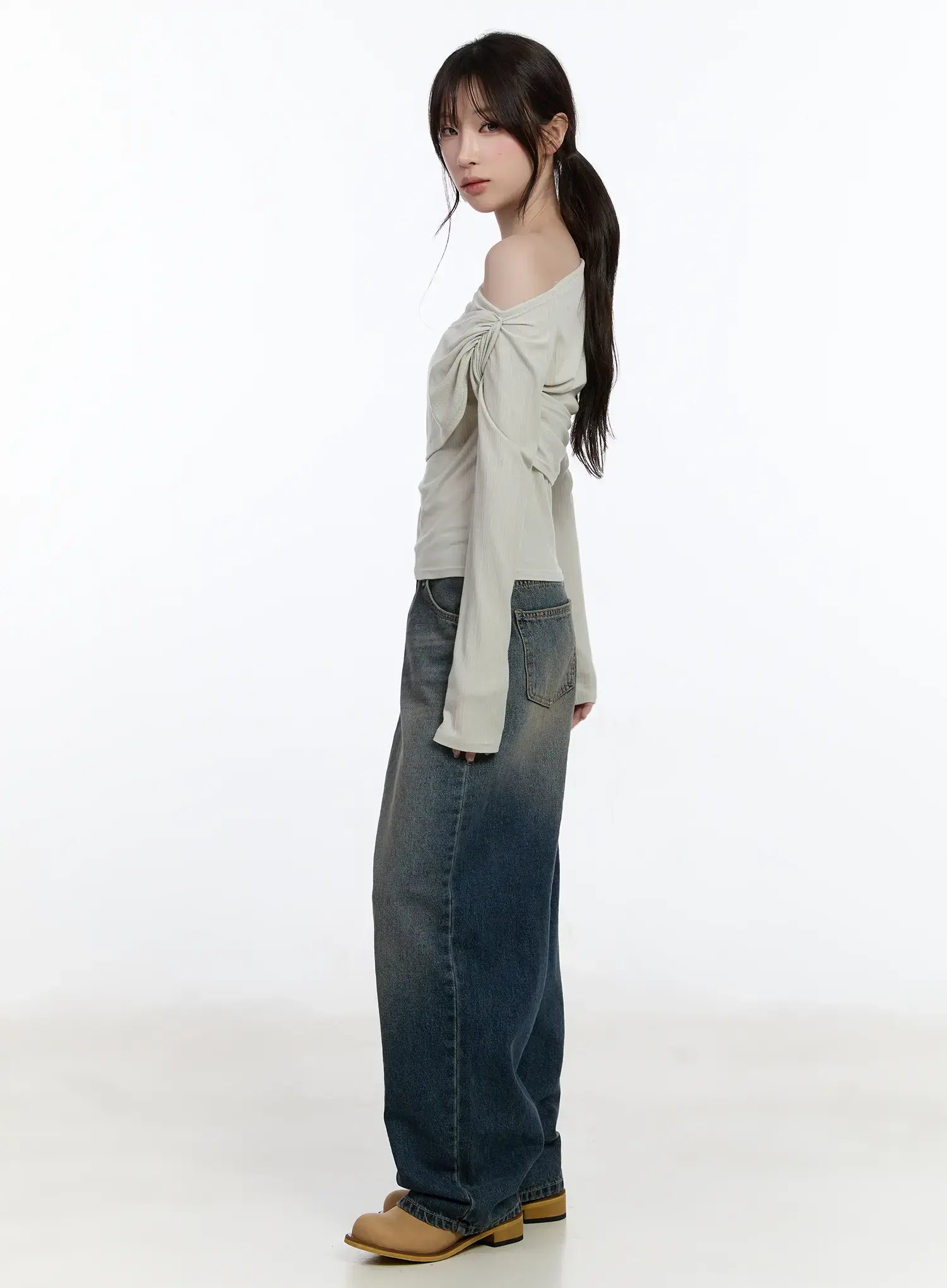Ribbed One-Shoulder Wrap Top CA502 - Image 4