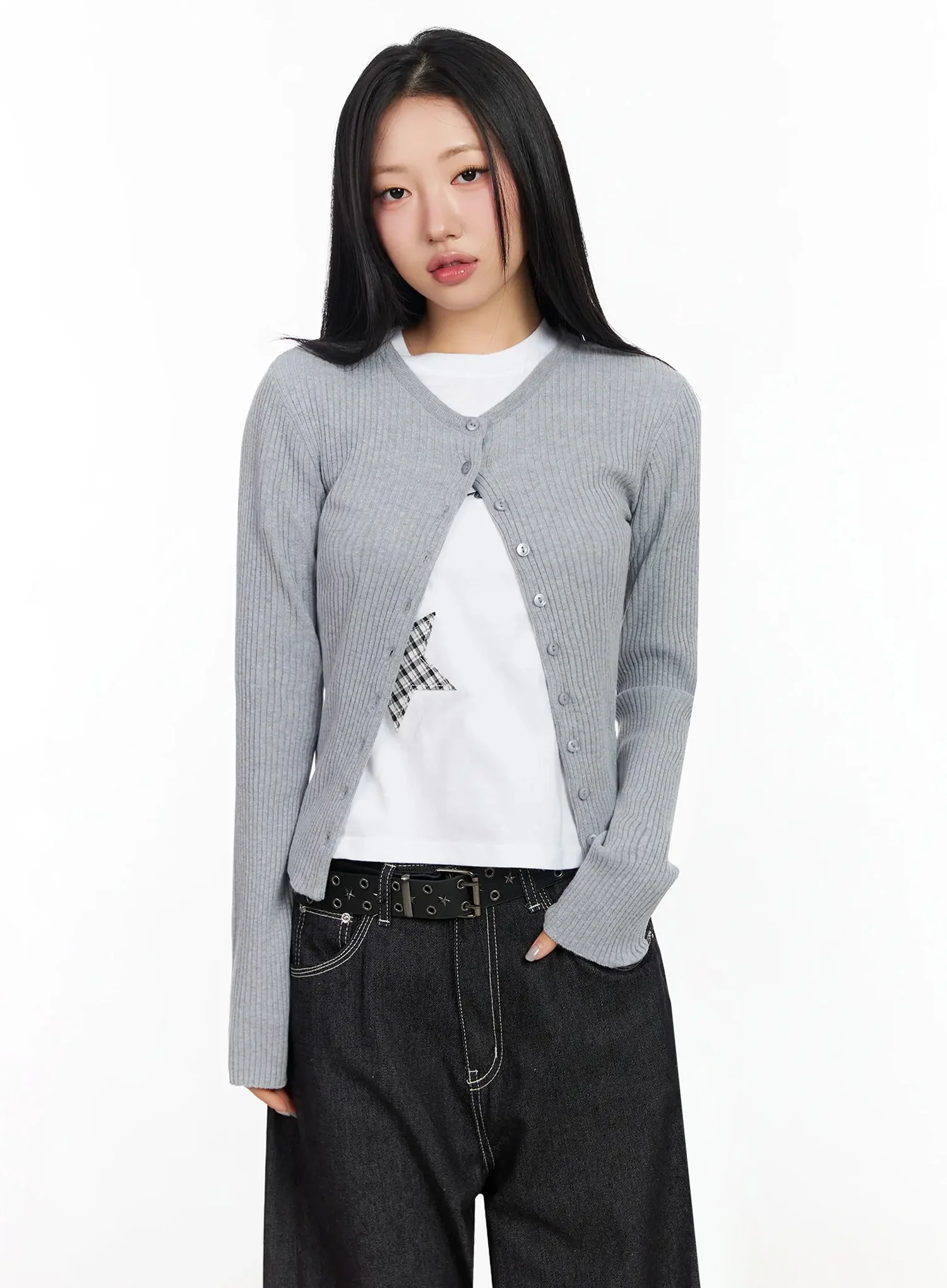 Ribbed Round Neck Cardigan CA513 - Image 3