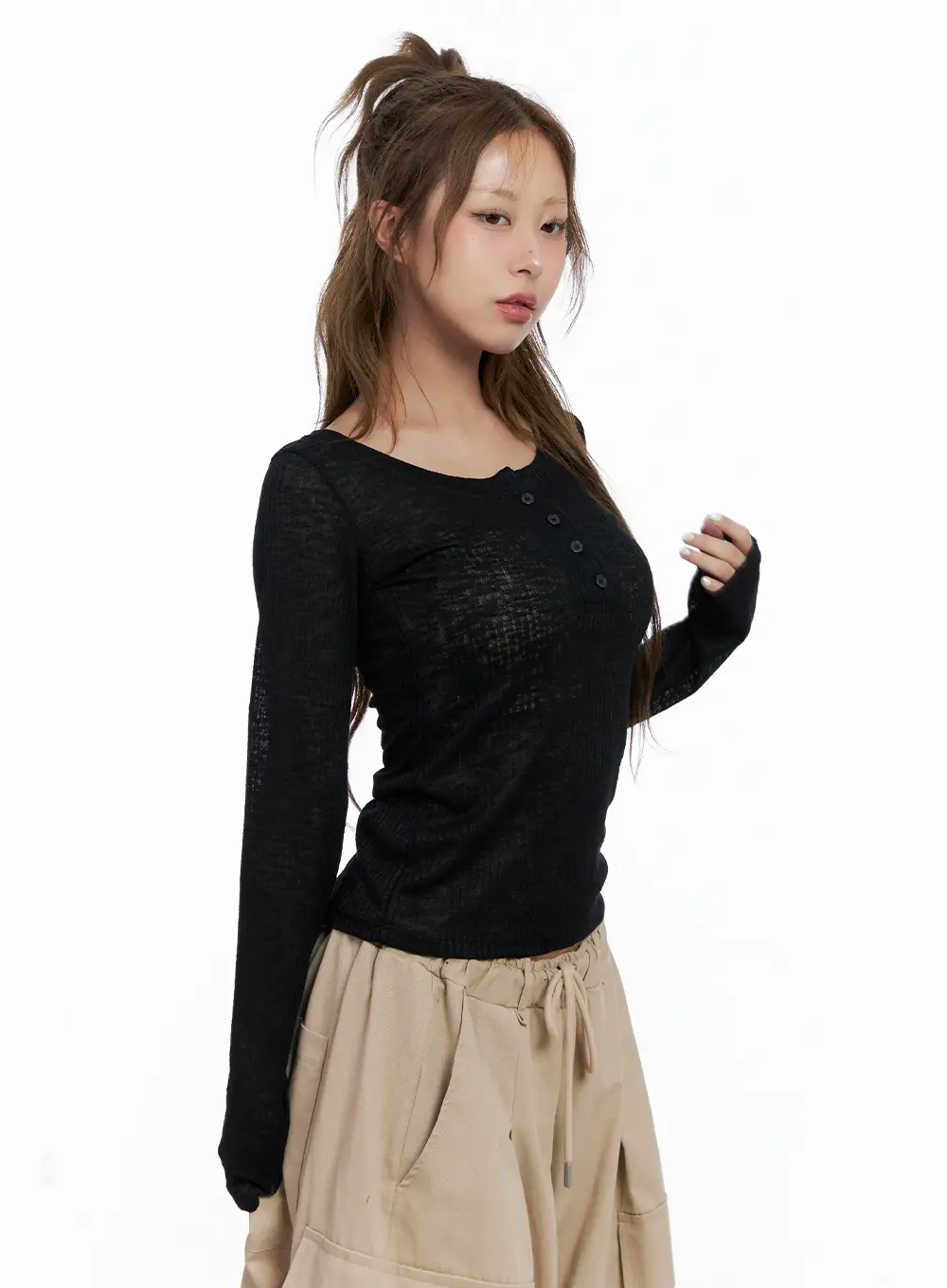 Ribbed Sheer Long-Sleeve Top CL514 - Image 10
