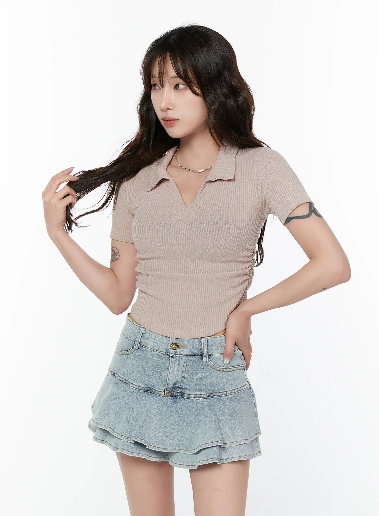 RIbbed V-Neck Collared Tee CY514 - Image 11