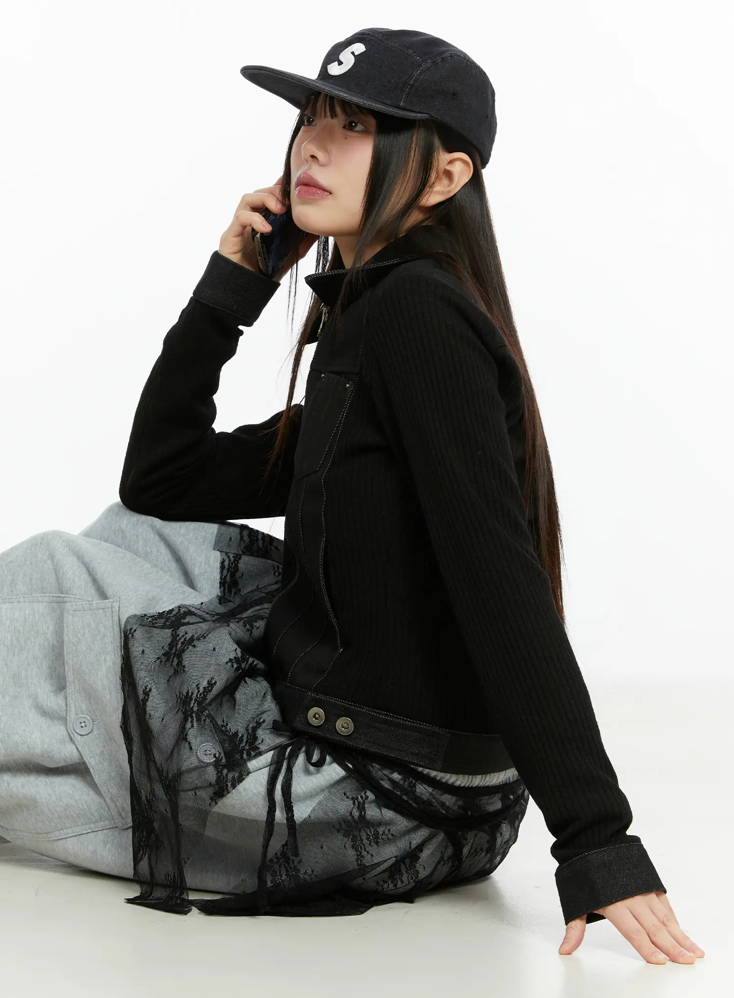 Ribbed Zip-Up Denim Jacket CF509
