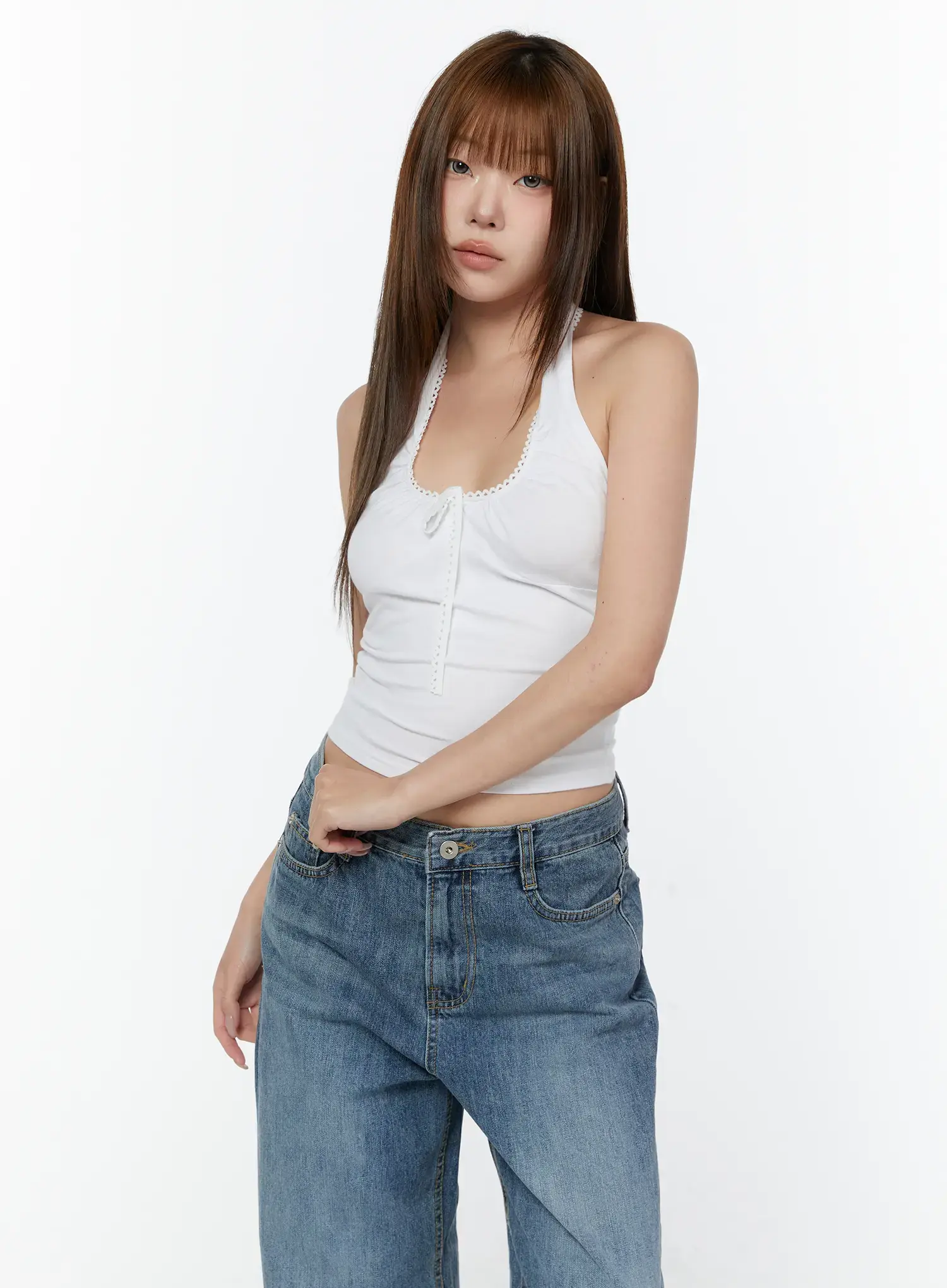 Ribbon Accent Halter Top CY518