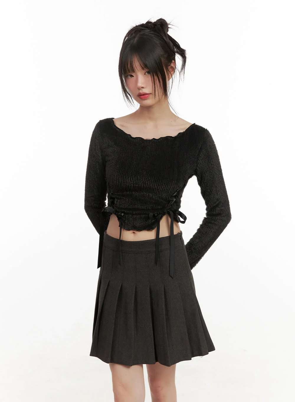 Ribbon Boat-Neck Long-Sleeve Crop Top CJ501 - Image 10