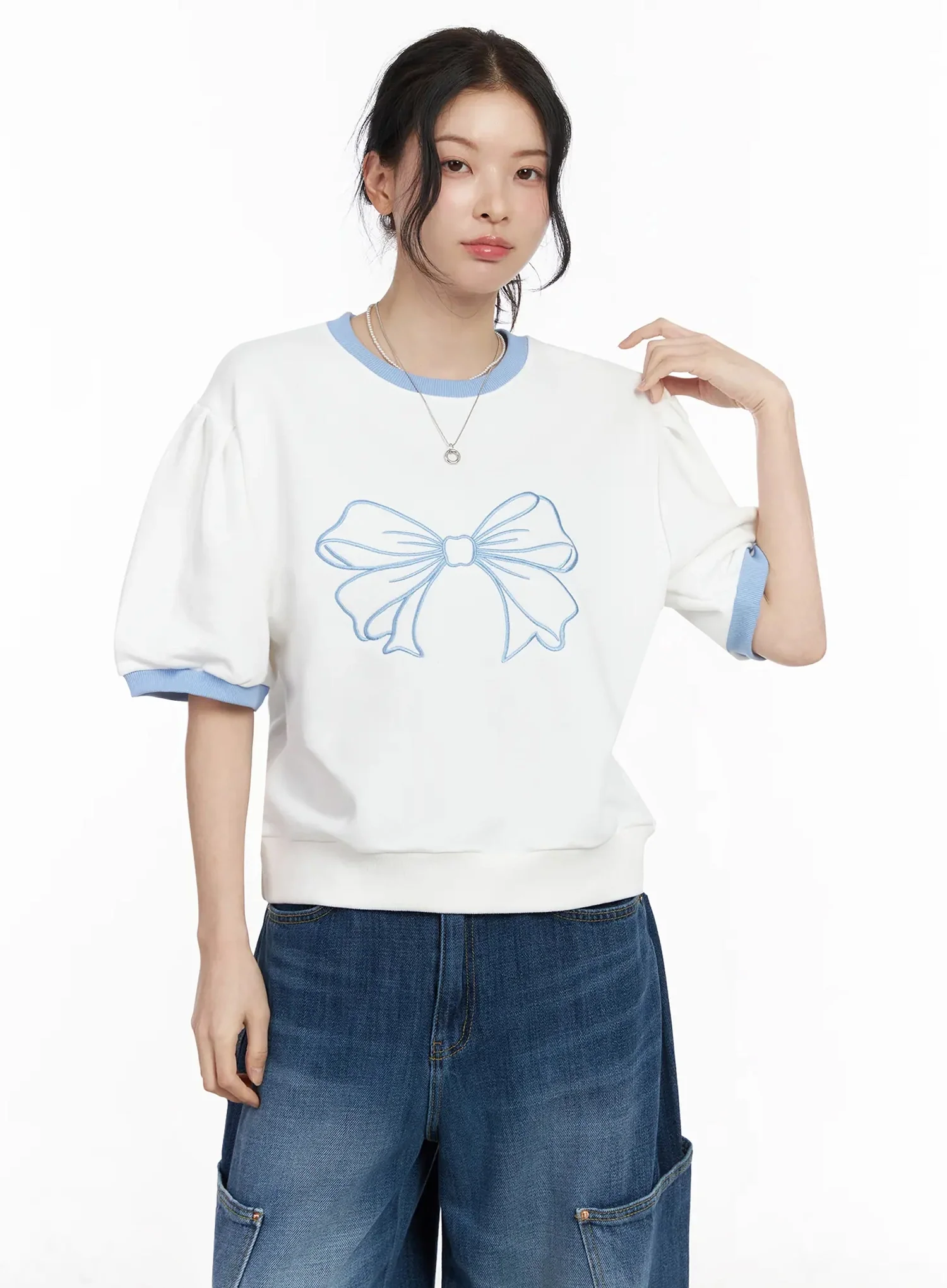 Ribbon Embroidered Short Sleeve Top IY511 - Image 7
