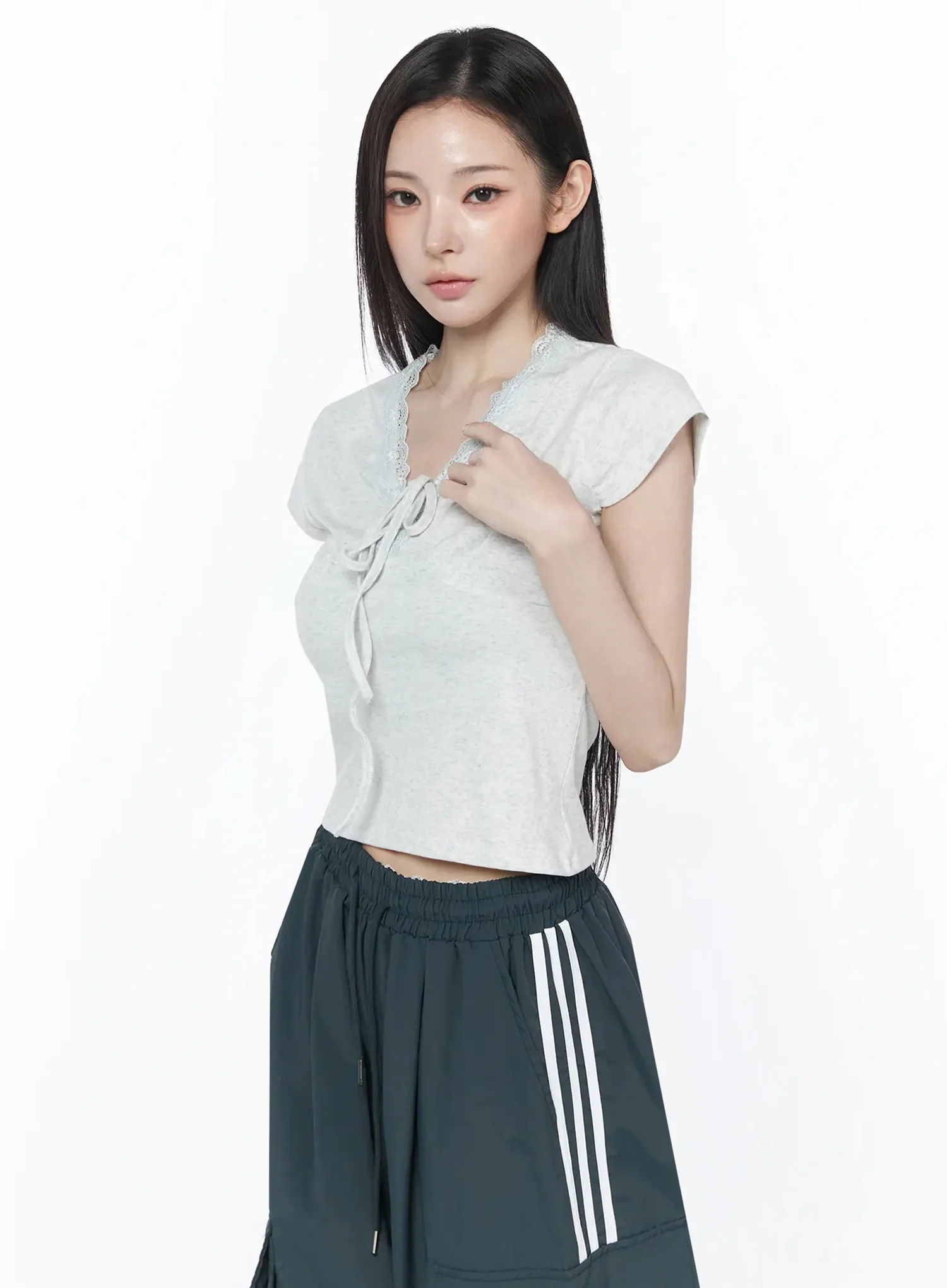 Ribbon Lace Short Sleeve Tee IU512 - Image 14