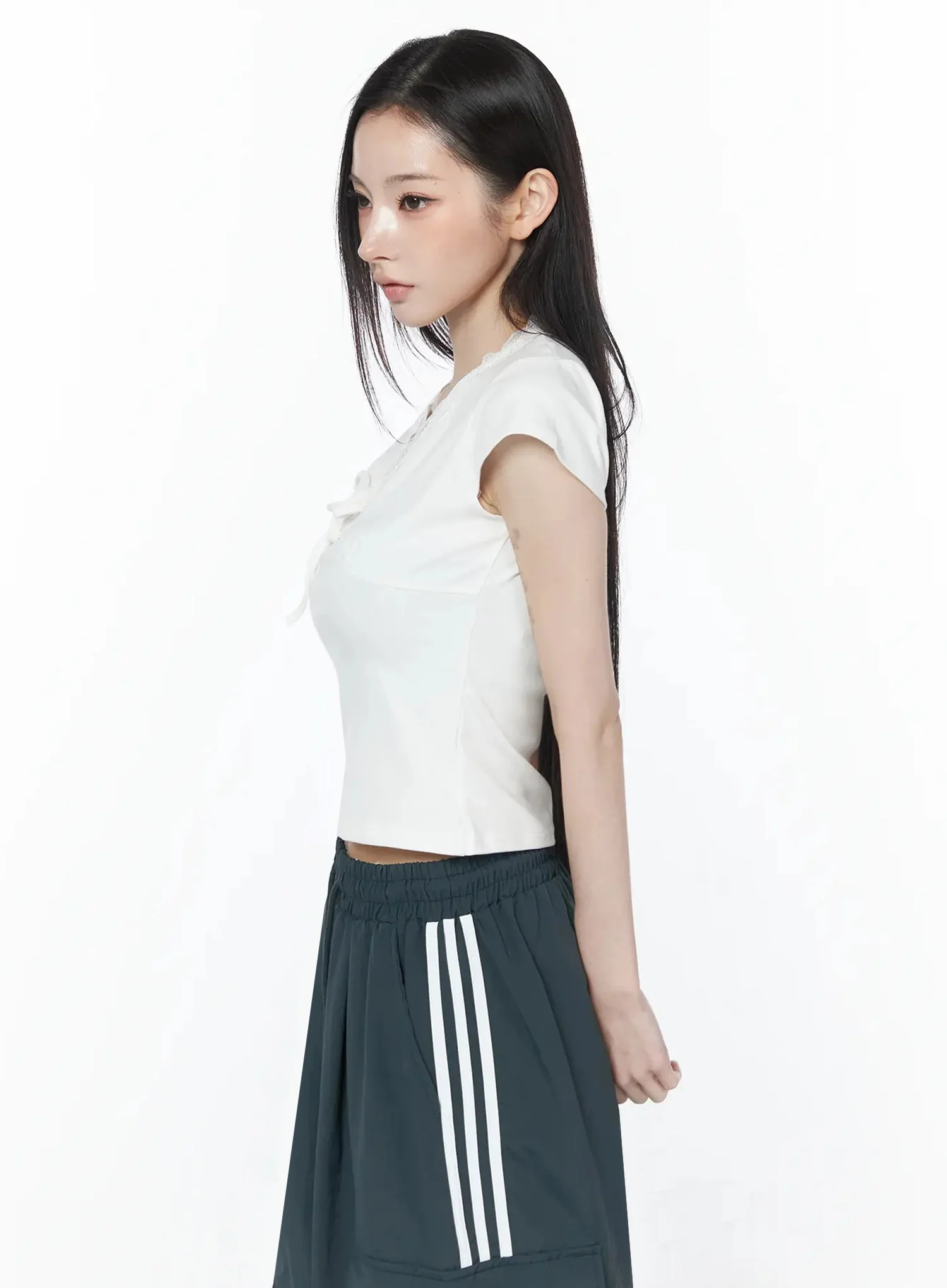 Ribbon Lace Short Sleeve Tee IU512 - Image 9