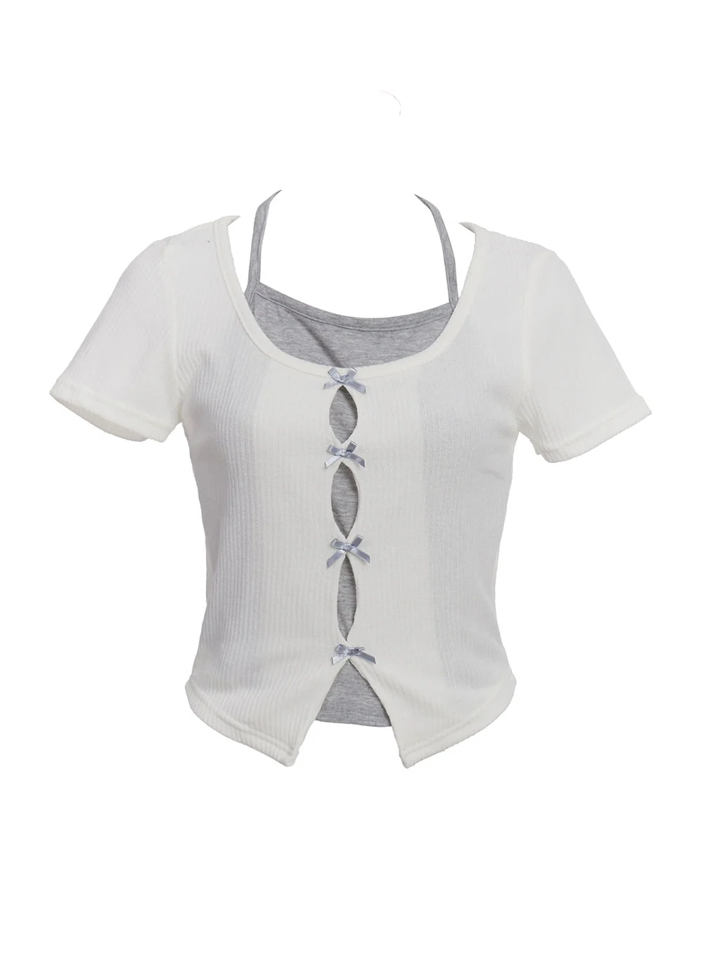 Ribbon Layered Short-Sleeve Cardigan CU520 - Image 3